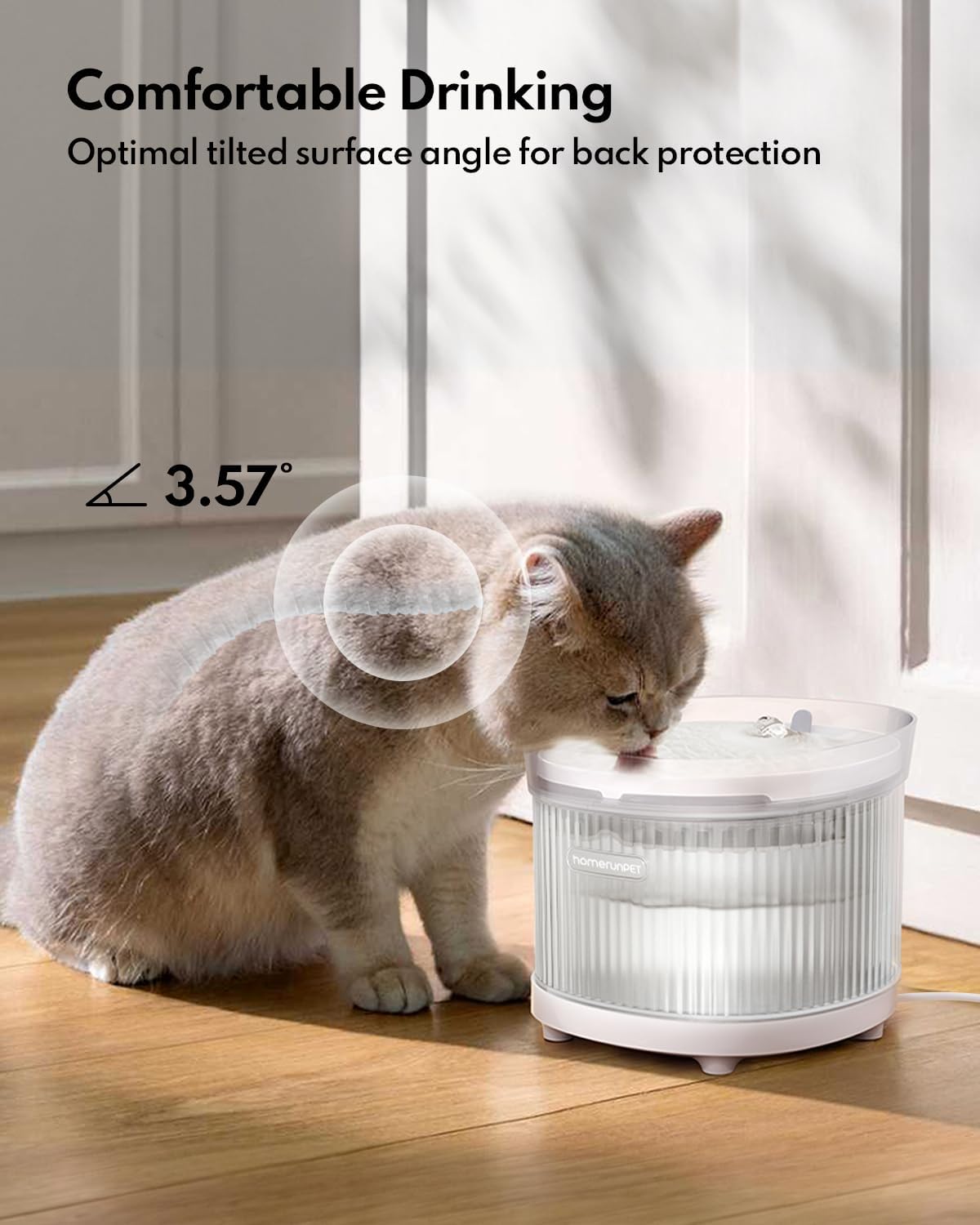 HomeRunPet Cat Water Fountain with Wireless Pump, Porcelain-Tray Pet Water Fountain Indoor, Detachable Design for Easy Cleaning, Ultra Quiet Cat Water Bowl, Filter Included, 2L/68oz