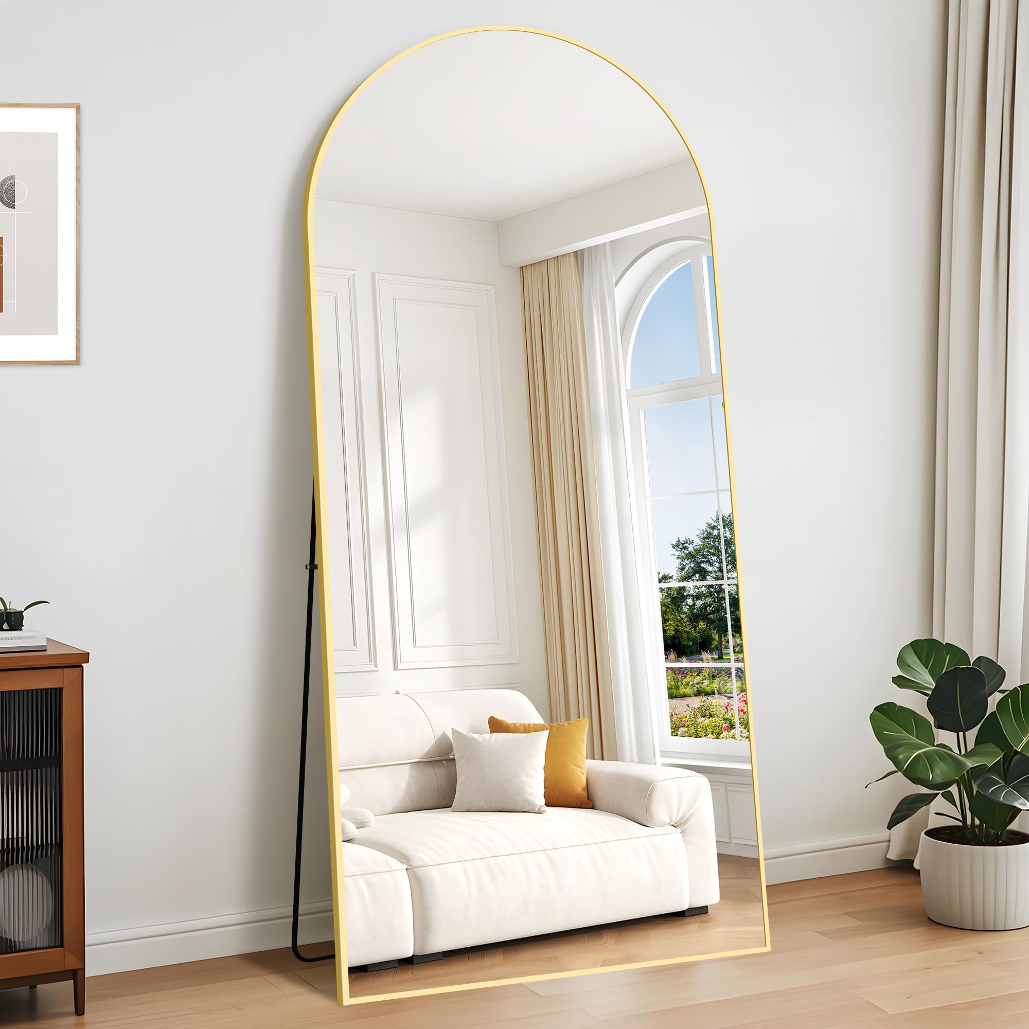 KOCUUY Arched Full Length Mirror, 192 x 85 cm Wall Mirrors, Standing or Leaning Full Body Mirror with Aluminum Alloy Frame, Suitable for Bedrooms, Hallway or Cloakroom, Gold