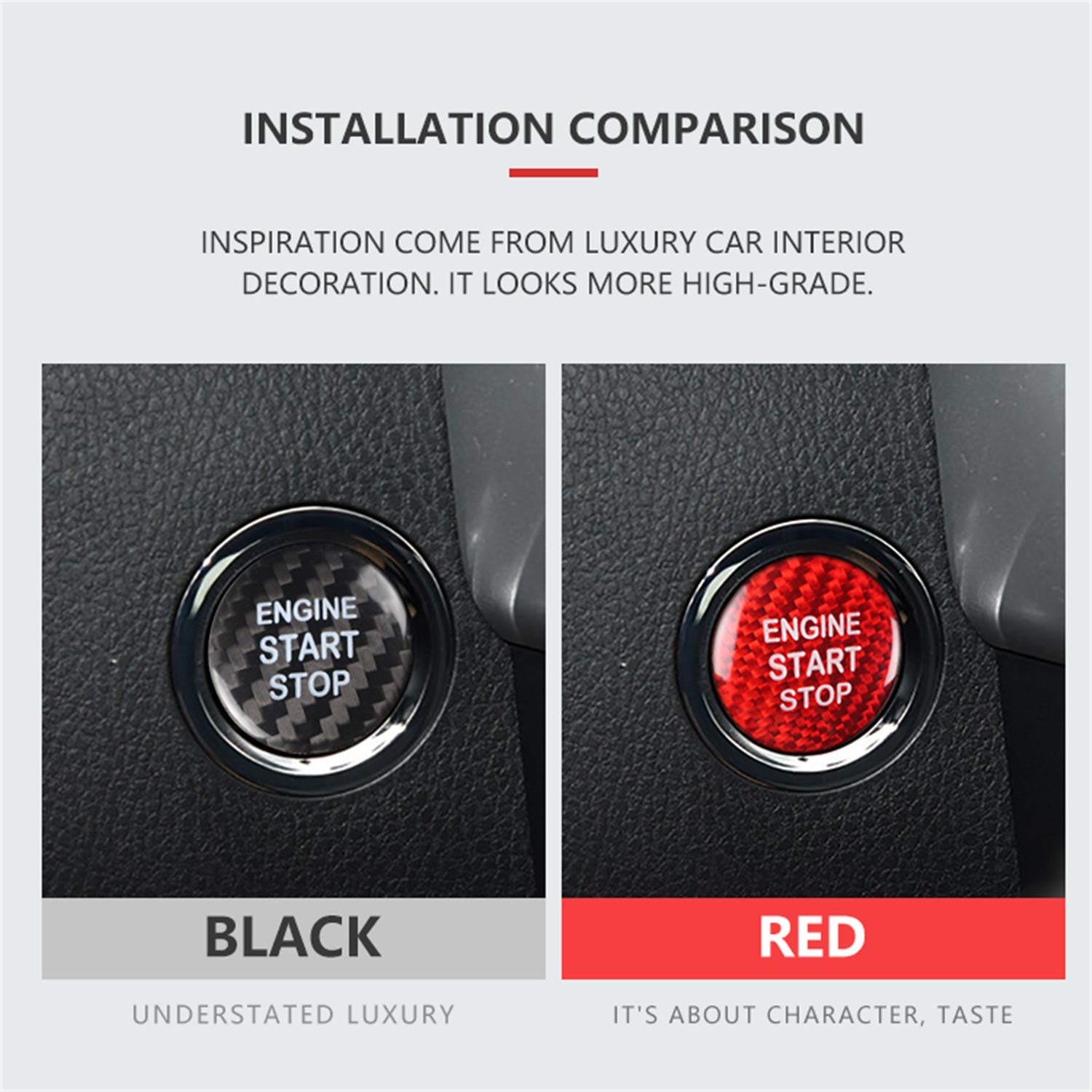 M.JVisun Kohlefaser Start-Knopf Abdeckung Für Toyota - Roter Ein-Knopf Start Cover