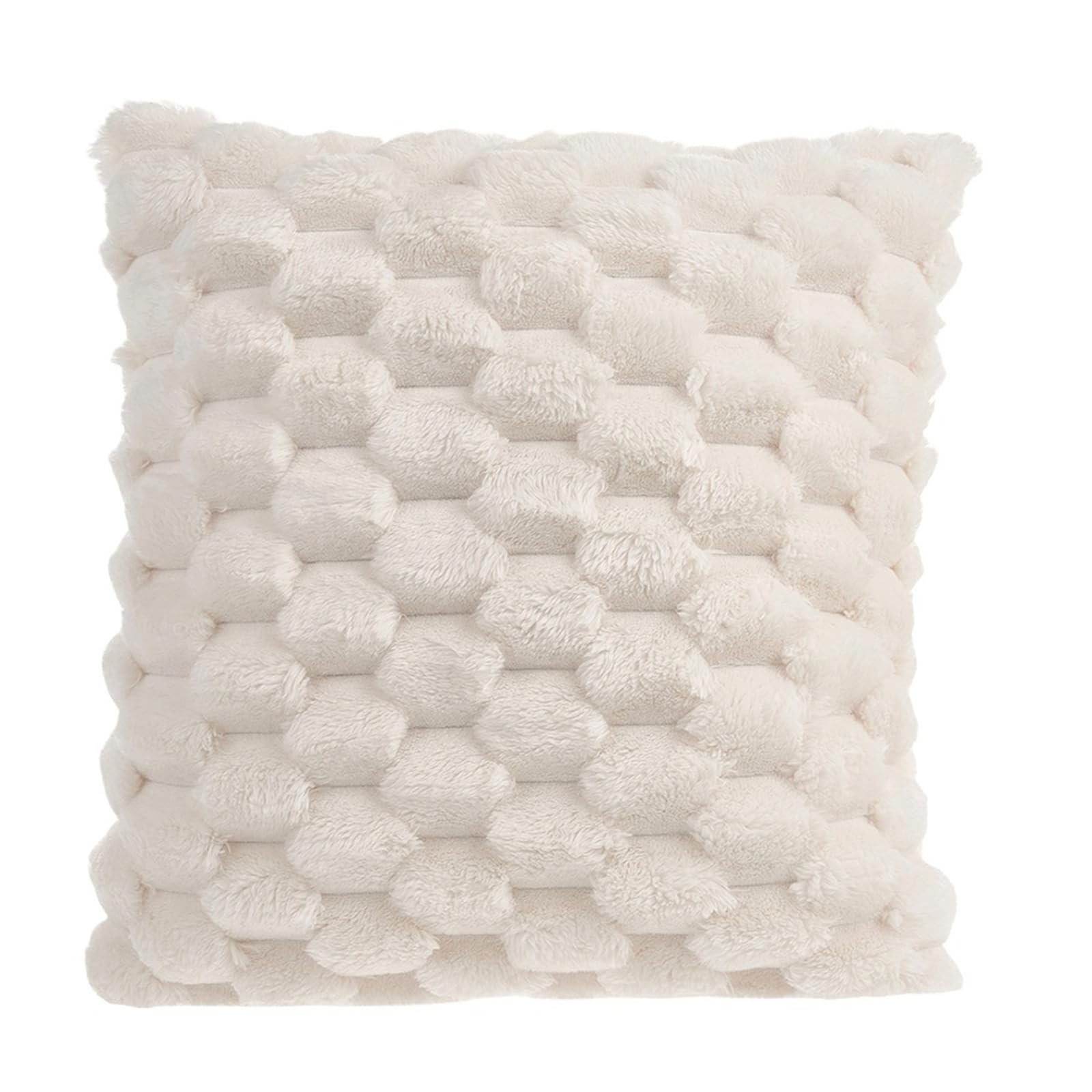 Pillow Cases 2Pcs Cozy Soft Plush Throw Pillow Cushion Covers(White Beige)