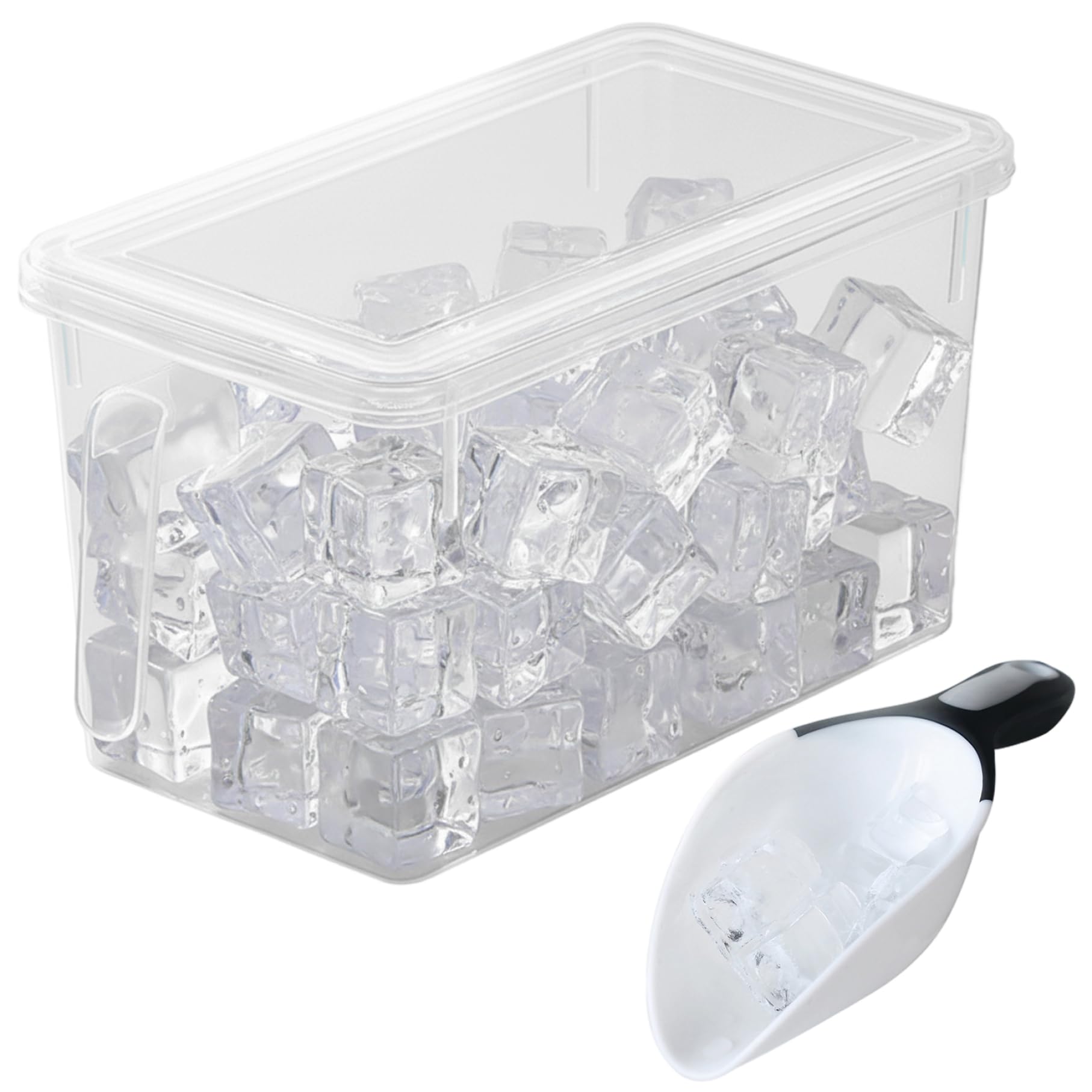 Qoidrfofse Ice Storage Bin for Freezer, Ice Bucket with Lid & Scoop, Stackable Plastic Freezer Storage Bin Organizer for Home Office Fridge, Clear