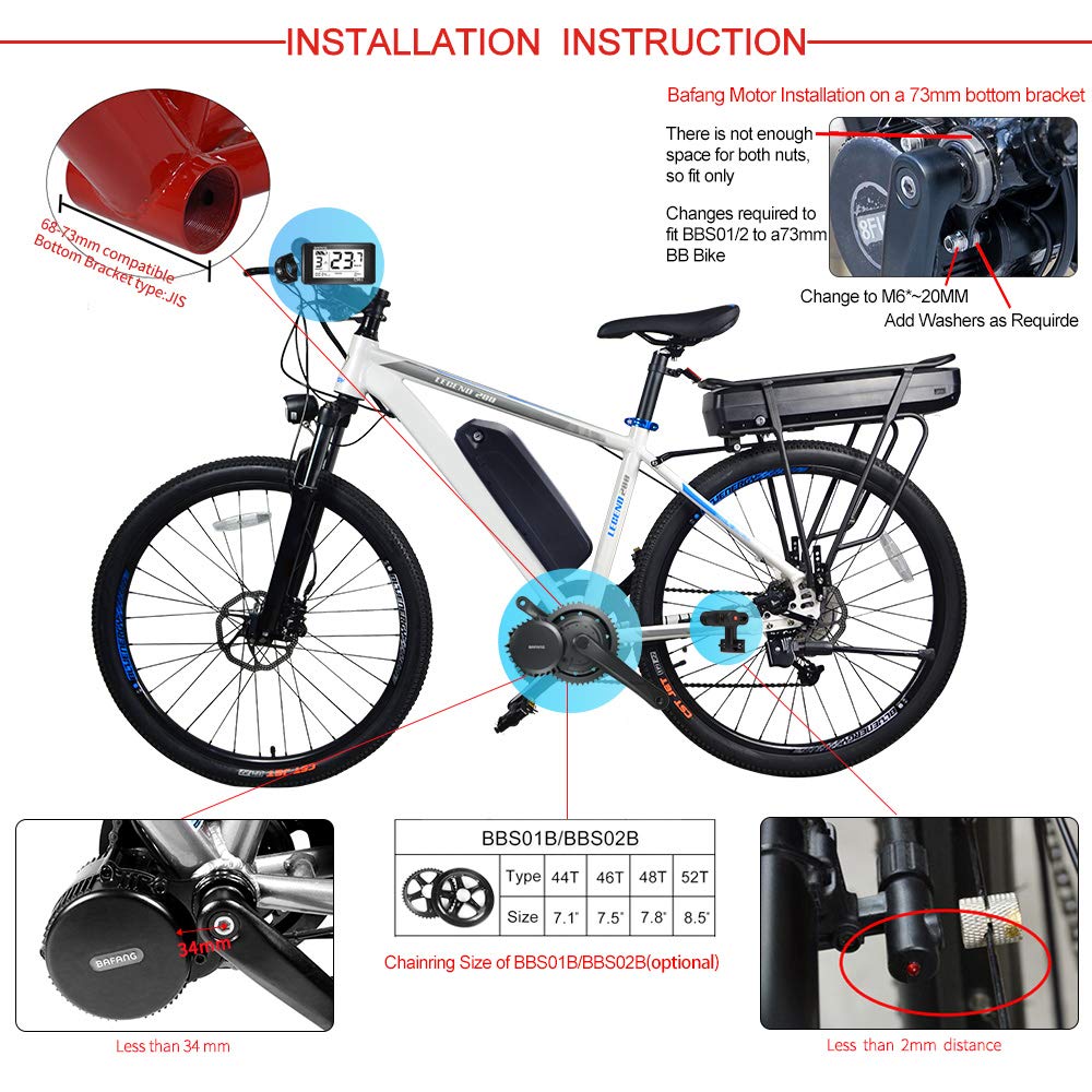 BAFANG Electric Bike Mid Drive Crank Motor BBS02B 36V 500W DIY Bicycle  Conversion Kit 8FUN 500W Mid Motor Kit, Optional 36V10Ah and 36V17.4Ah  Battery with Charger : Amazon.com.au: Sports, Fitness \u0026 Outdoors