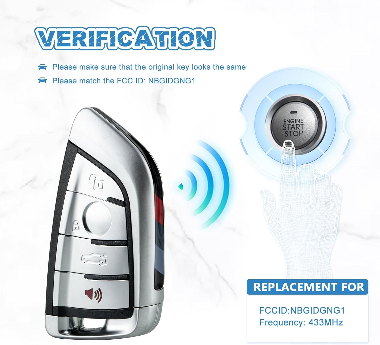 Keyless Entry Car Key Replacement for 2014-2017 X5/X6 434Mhz Remote Control NBGIDGNG1 (Single) - Image 3