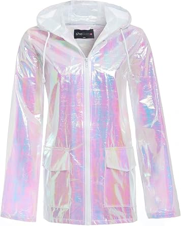 shelikes Womens Hooded Lightweight Zipped Neon Festival Jacket Kagool Cagoule Mac