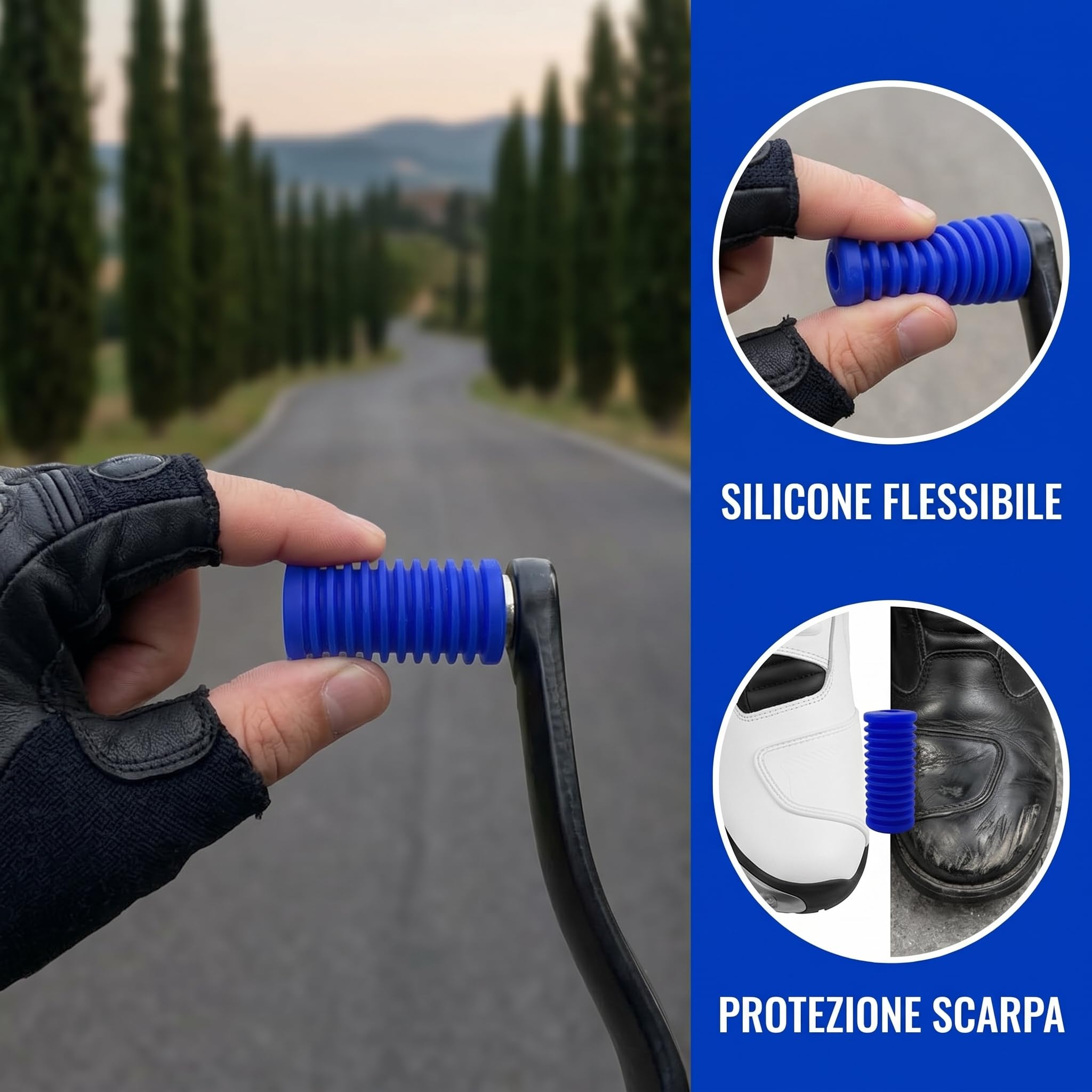 Protezione Scarpe Moto, 2 Pezzi Copri Scarpa Moto Cambio in Silicone, Salvascarpe Moto con Design Antiscivolo, Universale per Maggior parte dei Motocicli (Blu)
