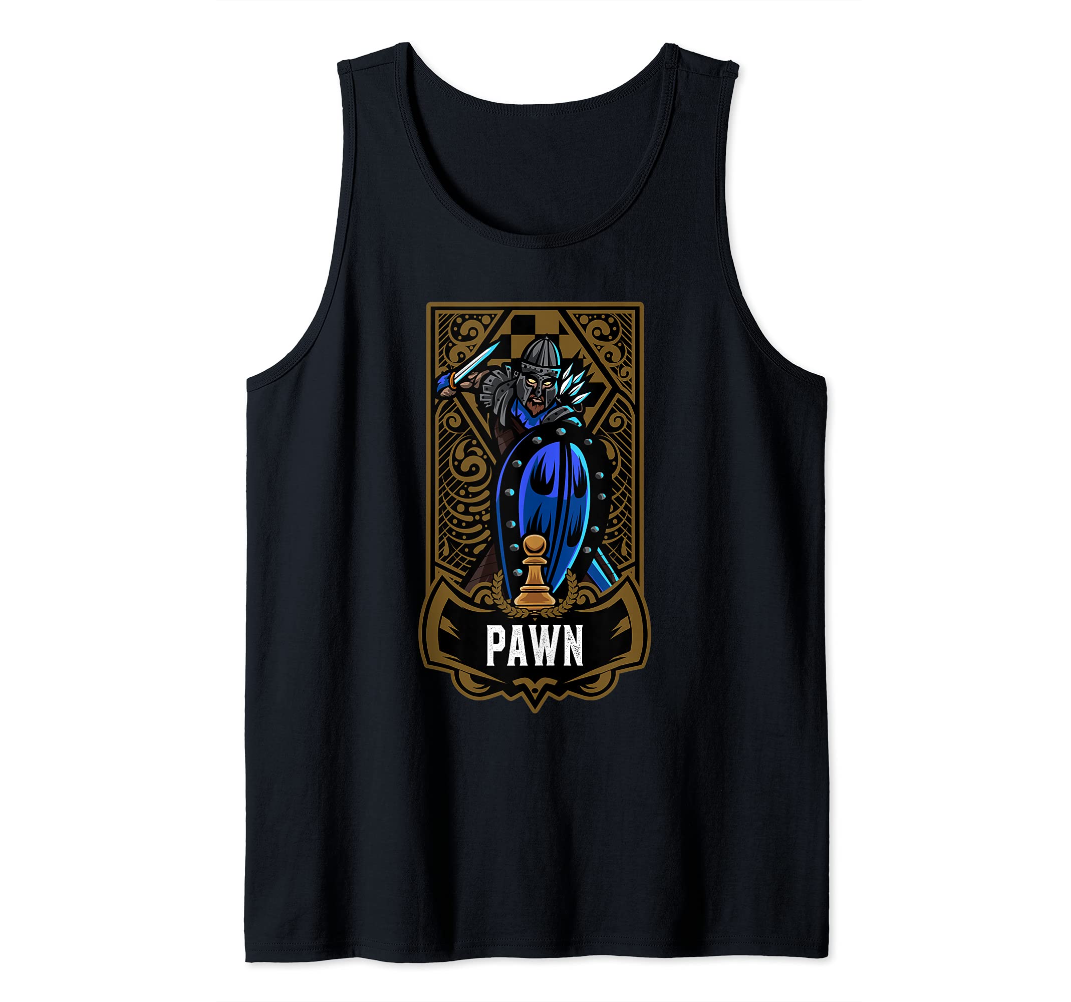 Pawn Chess Game Piece Chess Club Players Gambit Blue Team Tank Top, Black