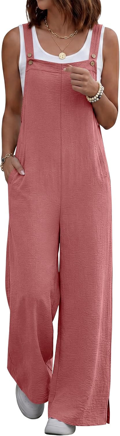 ANRABESS Overalls for Women 2026 Summer Casual Loose One Piece Outfits Baggy Wide Leg Jumpers Lightweight Comfy Rompers