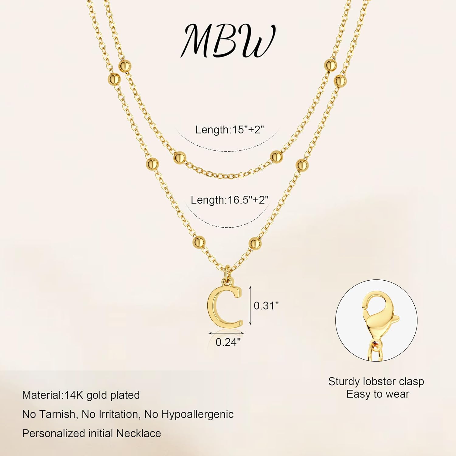 MBW Layered Initial Necklaces for Women, Dainty 14K Gold Plated A-Z Beaded Pendant Letter Charm Necklace Personalized Name Necklaces for Women Trendy Jewelry Gift - Image 7