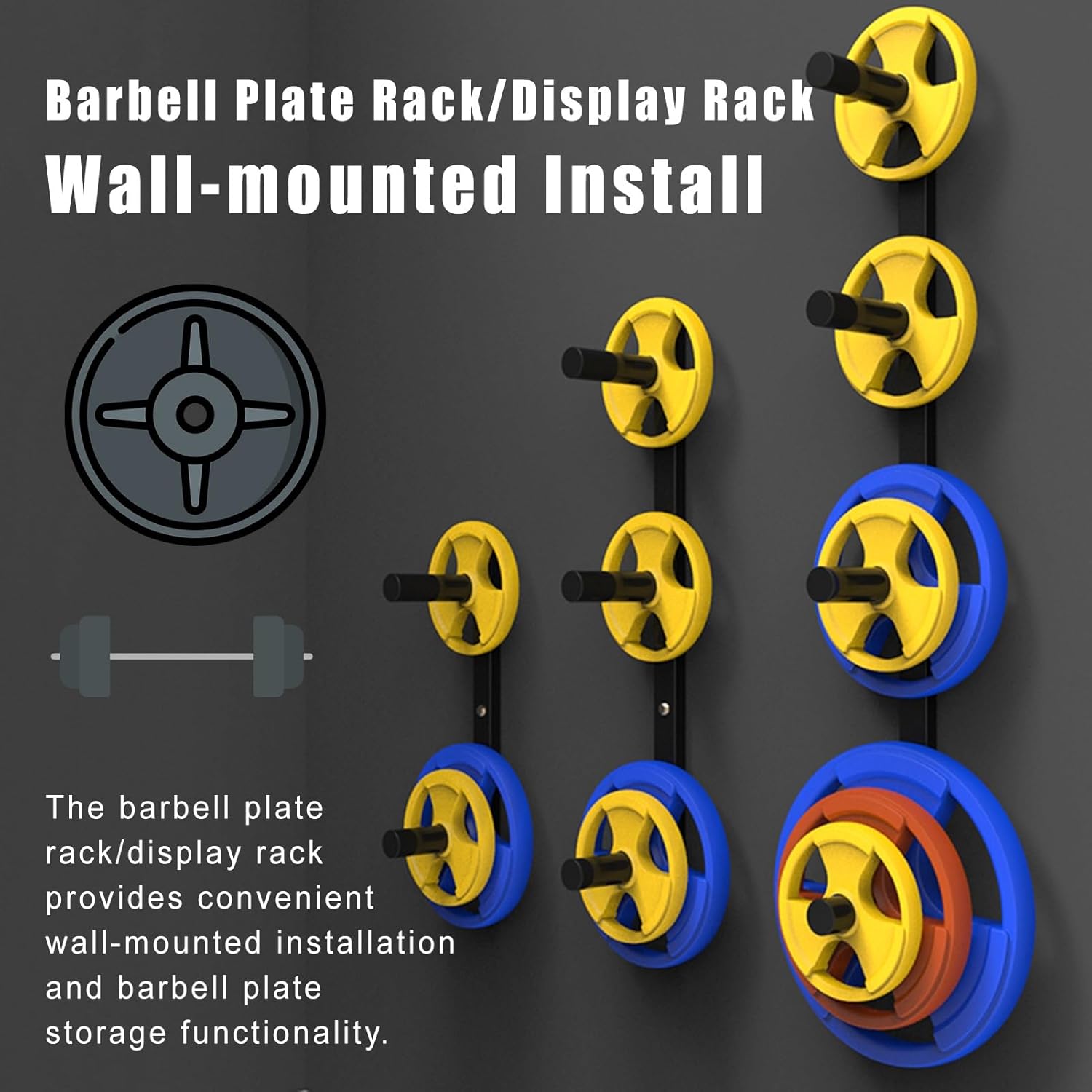 ARCVOX Wall Mount Barbell Plate Rack Space Saving, Multifunctional Barbell Plate Holder, Fitness Equipment Storage Rack, 250kg Strong Bearing Capacity (Size : 2 Levels)