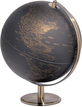 Torre & Tagus Black and Gold Globe for Adults - 8 "Roating Earth Globe Decor on Stand for Home Decor، Office Decoration Desk Globe for Office & Earth Spinning Globe Map of the World Black Globe