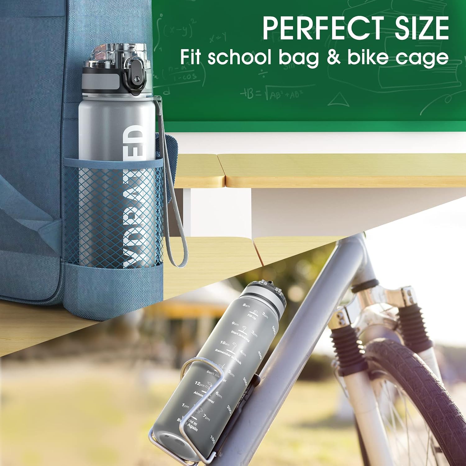  Water Bottle 17oz, Tritan Sports Bottle with Time Marker | Bpa Free, Leakproof Wide Mouth With Fast Flow Lid And Cleaning Brush, For Gym School Office Travel, 1 Count thumbnail