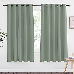 NICETOWN Blackout Doorway Curtain for Bedroom - Grommet Window Treatment Thermal Insulated Solid Room Darkening Drape for Patio Door/Porch (Sage Green, 1 Piece, W66 x L66)