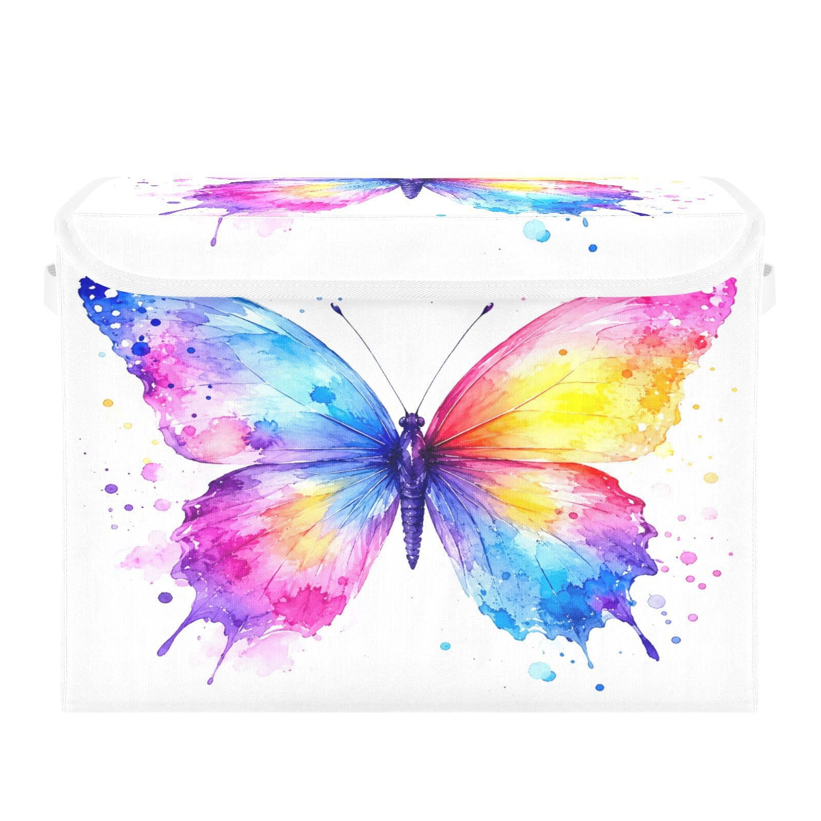 Cgiub Butterfly Storage Bins with Lids Decorative Fabric Storage Boxes with Handles Closet Organiser Foldable Baby Basket for Nursery Bedroom Office