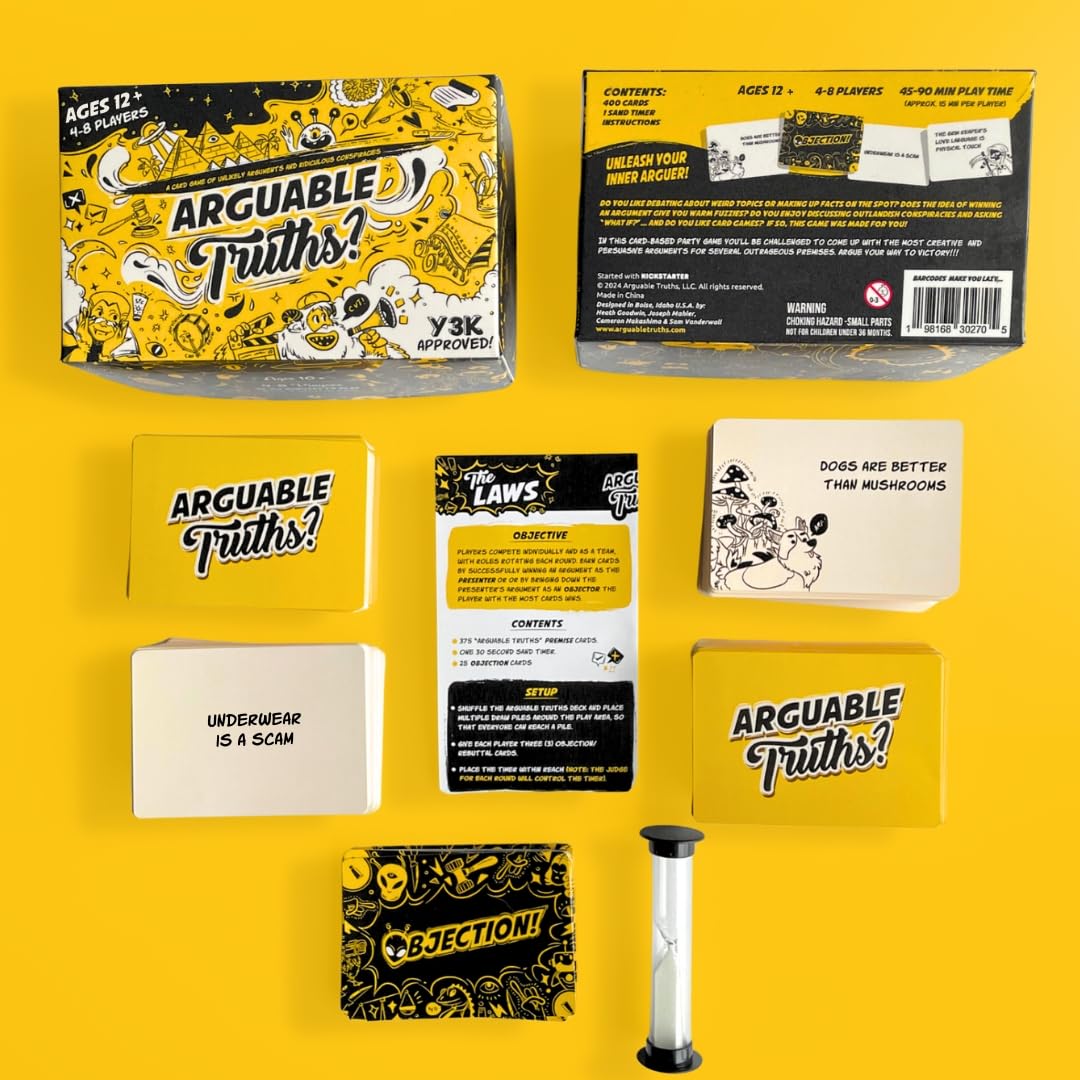 Arguable Truths? Un juego de cartas de argumentos improbables y conspiraciones ridículas | Juego de fiesta de ritmo rápido de debates y temas divertidos | A partir de 12 años | 4-8 jugadores | 325