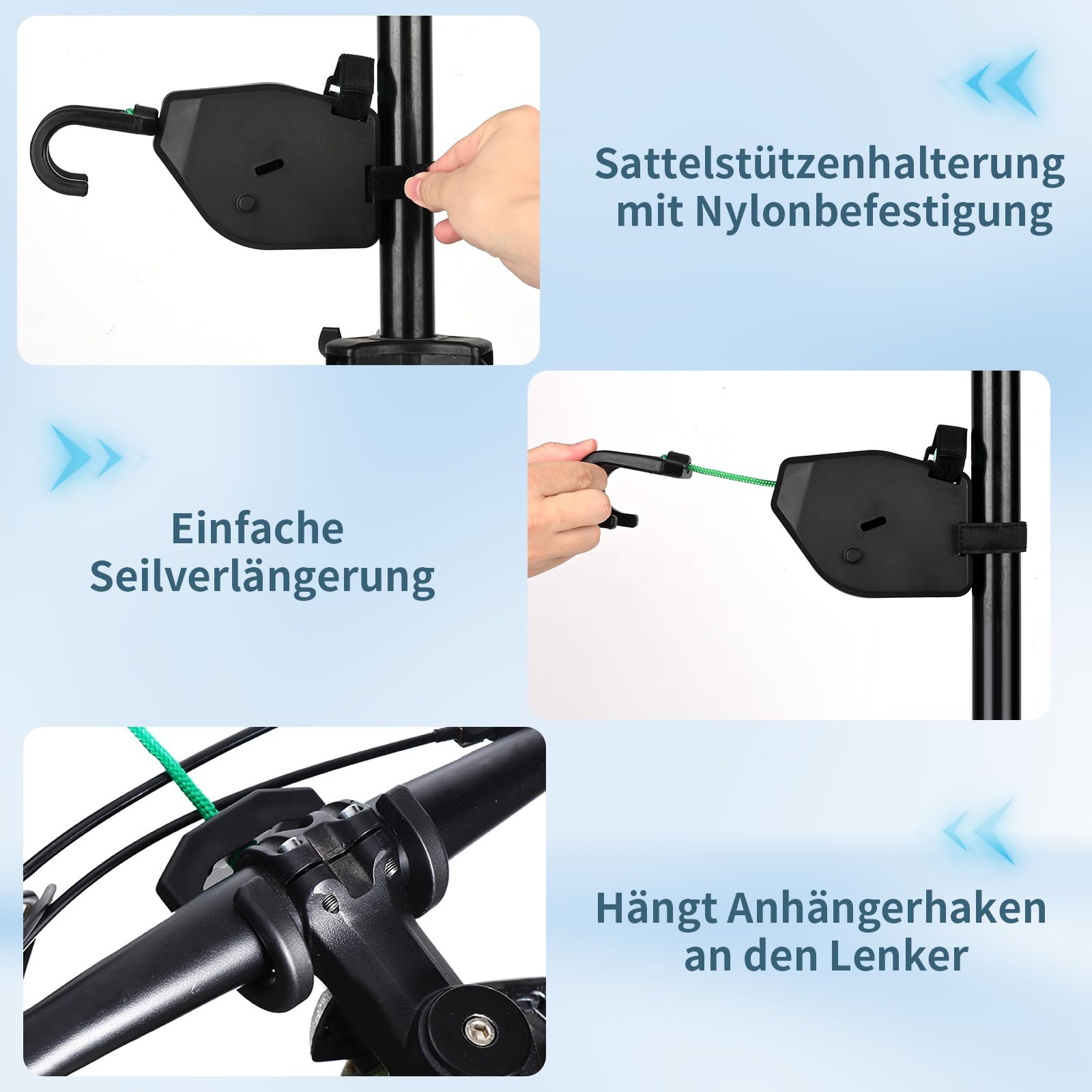Kinder Fahrrad Abschleppseil 2,5m, Vankarr Universell Passend, Automatisches Aufrollen, Einfaches Bergauf Ziehen, Sicher & Stabil, Für Cityräder, Mountainbikes, E-Bikes