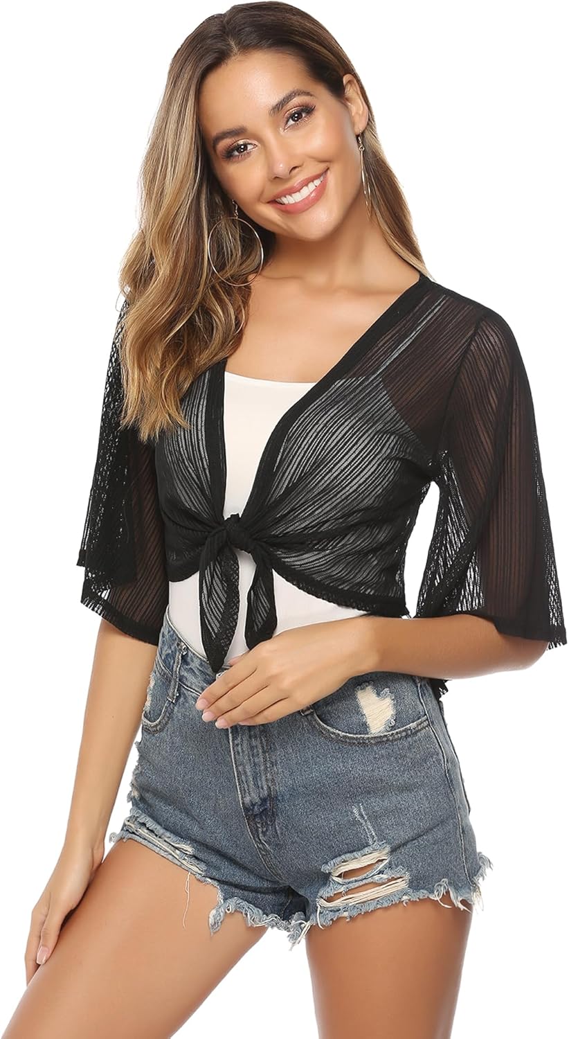 iClosam Women Summer Sheer Bolero Shrug Tie Front Chiffon Cropped Lightweight Cardigan - Image 8