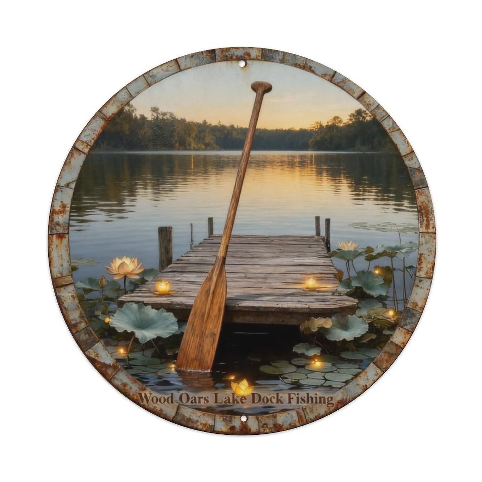 Wood Oars Lake Dock Fishing Metal Tin Sign Plaque