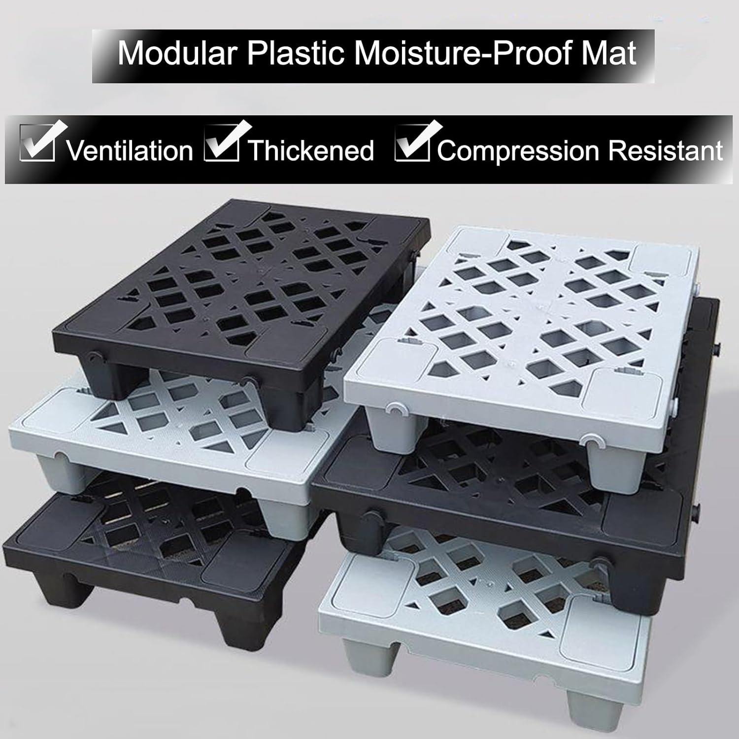Lightweight Plastic Pallet - Easy to Stack, Non-Slip, Wear-Resistant Floor Pallet with Waterproof Grid System for Restaurants & Markets (Blue, 40cm/15.7in)