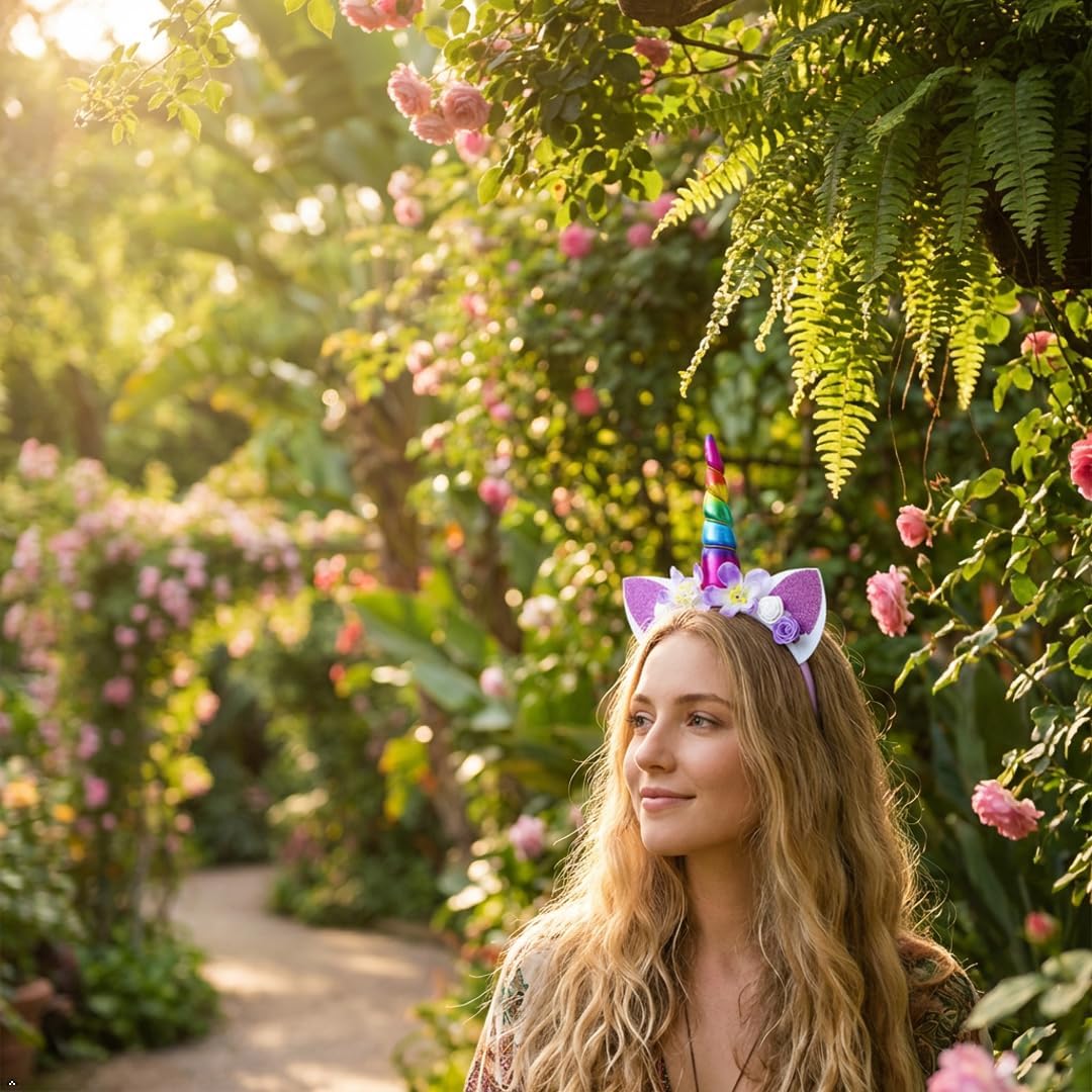 Unicorn Headband, Magical Floral with Glitter Ears & Shiny Horn - Premium Party Hair Accessory, Return favours