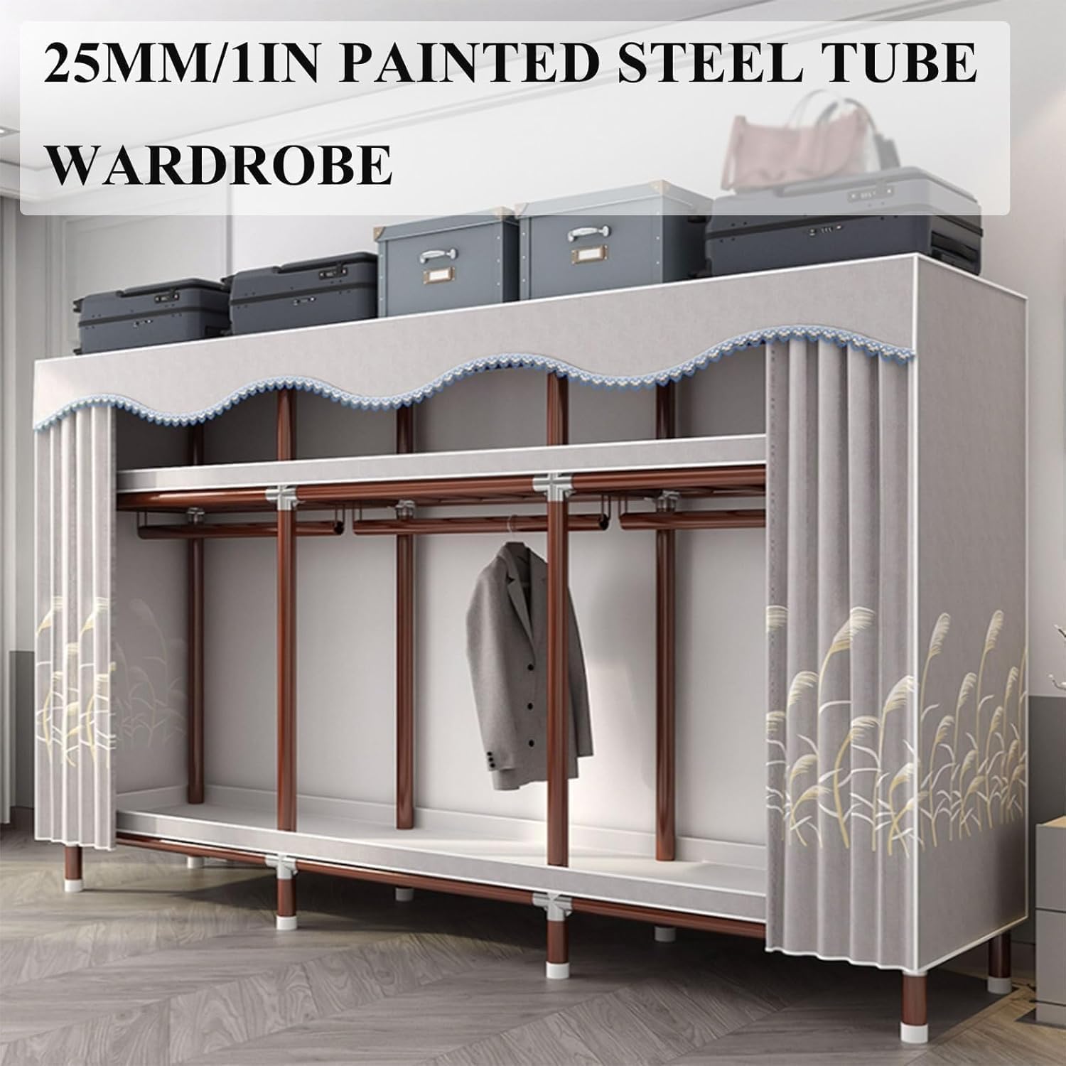 Portable Closet Portable Wardrobe Closet Steel Removable Clothes Closet 150cm /177cm /200cm Foldable Wardrobe for Bedroom Hanging Closet Spacious