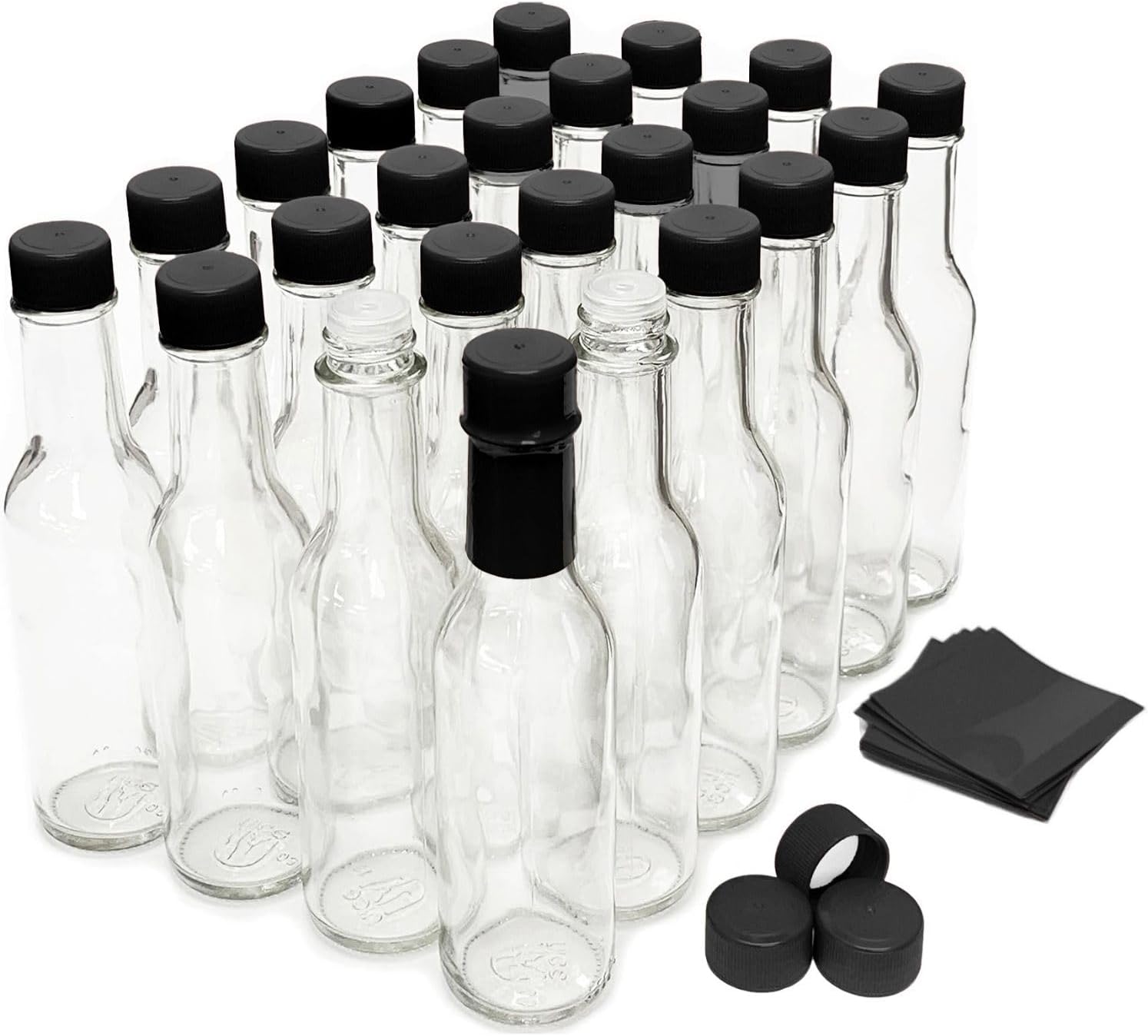nicebottles Hot Sauce Bottles with Black Caps & Shrink Bands, 5 Oz - 24 Pack