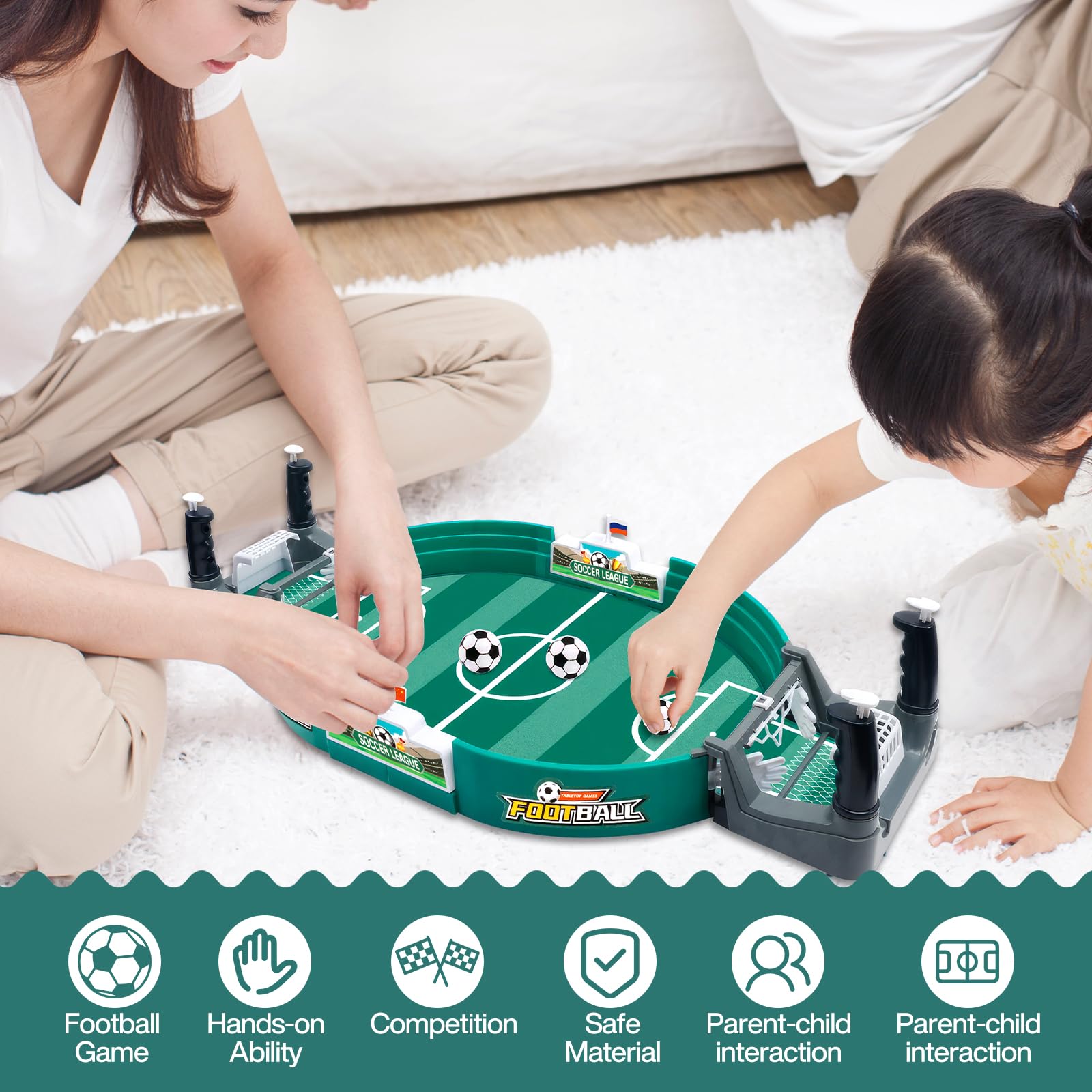 ZLPBAO Baby Foot, Mini Jeu de Baby-Foot avec 8 Mini-Football, Babyfoot Jouet De Table De Football pour Deux, Jeu de Football Interactif de Table Jouet pour Enfants Adultes, Enfant Cadeau de Fête
