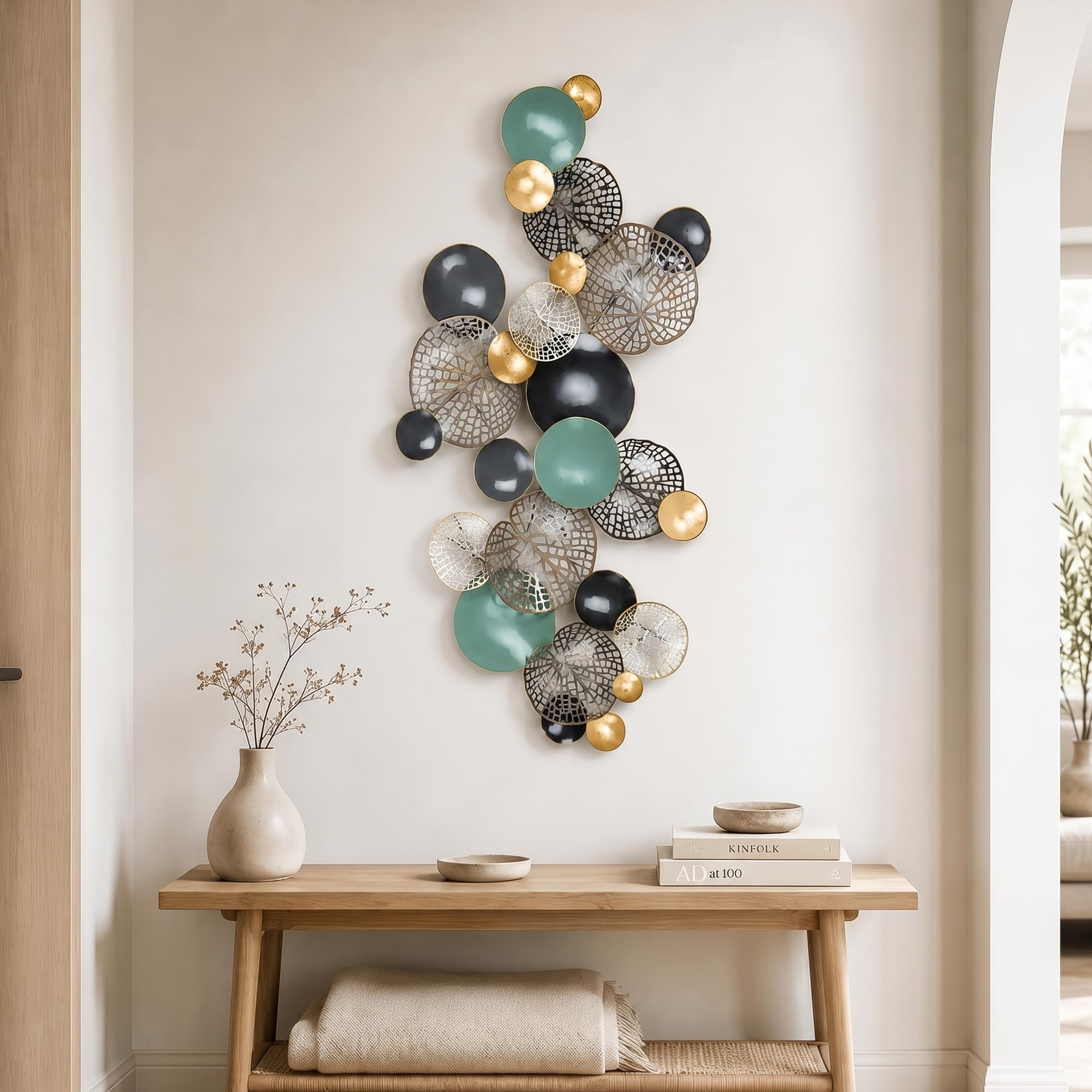 Blissio Moderne Wanddeko Metall,Groß Wanddeko Wohnzimmer,Horizontal und Vertikal Aufhängbar,für Esszimmer,Flur & Büro,Einfache Montage,Lotusblatt Wanddeko - 133CM