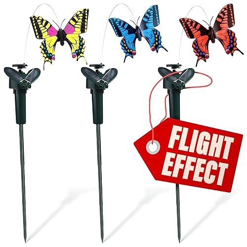 3 Pcs Fluttering Solar Butterfly Easter Garden Stakes - Moving Butterfly Decor with Solar Butterflies, Easy Installation Waterproof Outside Decor