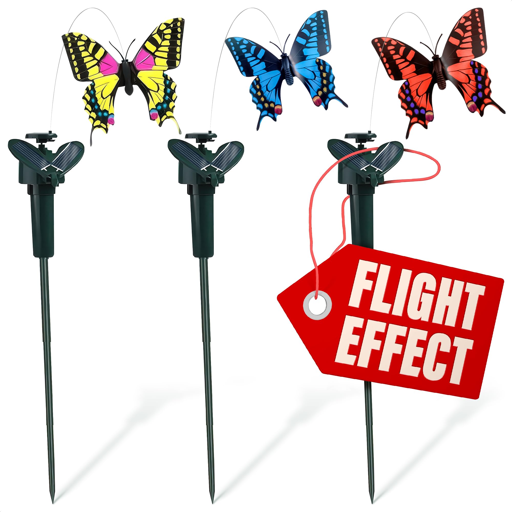 3 Pcs Fluttering Solar Butterfly Garden Stakes – Moving Butterfly Decorations with Solar Butterflies, Easy Installation Waterproof Xmas Outside Decor Stakes, Three Bright Colors | Battery NOT Included