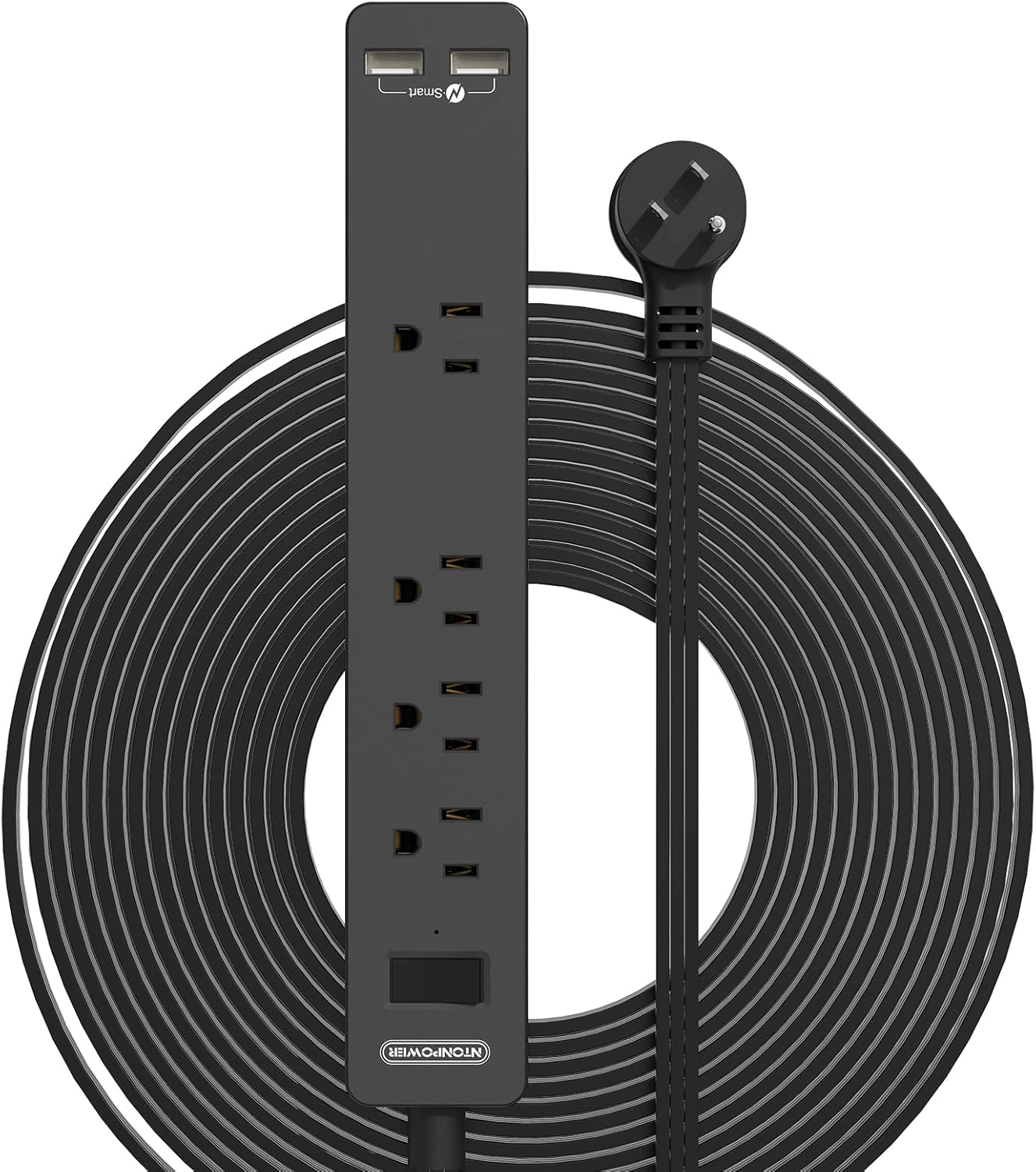 Extension Cord 15 Ft, NTONPOWER Flat Plug Power Strip Bar with 2 USB 4