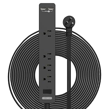 Long Extension Cord 15 Ft, NTONPOWER Ultra Thin Flat Extension Cord Under Carpet, Rug, Door, Wall Mount Power Strip Flat Plug with 4 Outlets 2 USB, Overload Protection for Indoor Home Office, Black