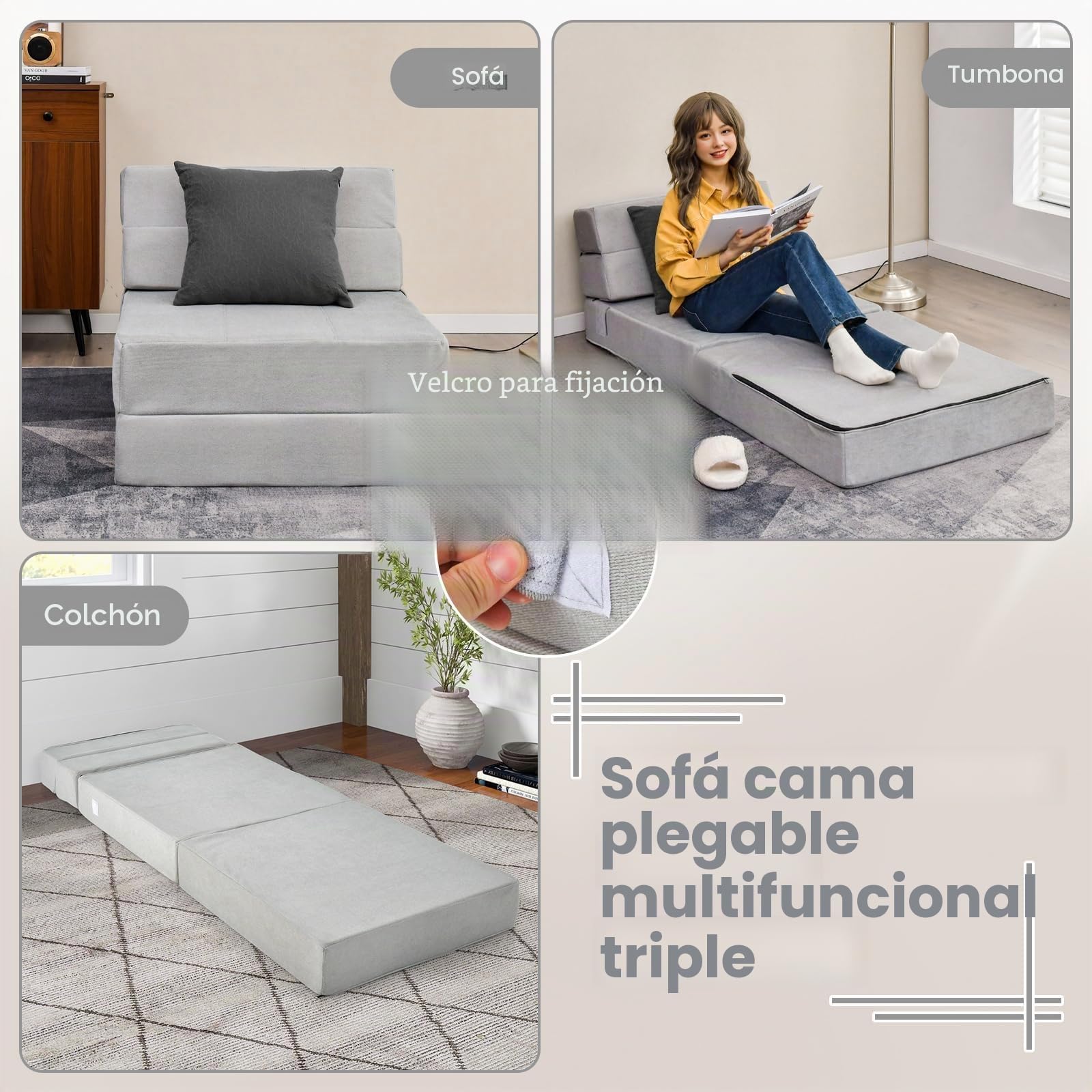 FANTASK Sofá Cama Plegable 3 en 1, colchón Plegable, Espuma Extra Gruesa (15 cm), sofá Cama, colchón de Suelo, colchón Plegable, colchón de Invitados con Funda extraíble y Lavable, 190 x 71 x 15 cm,