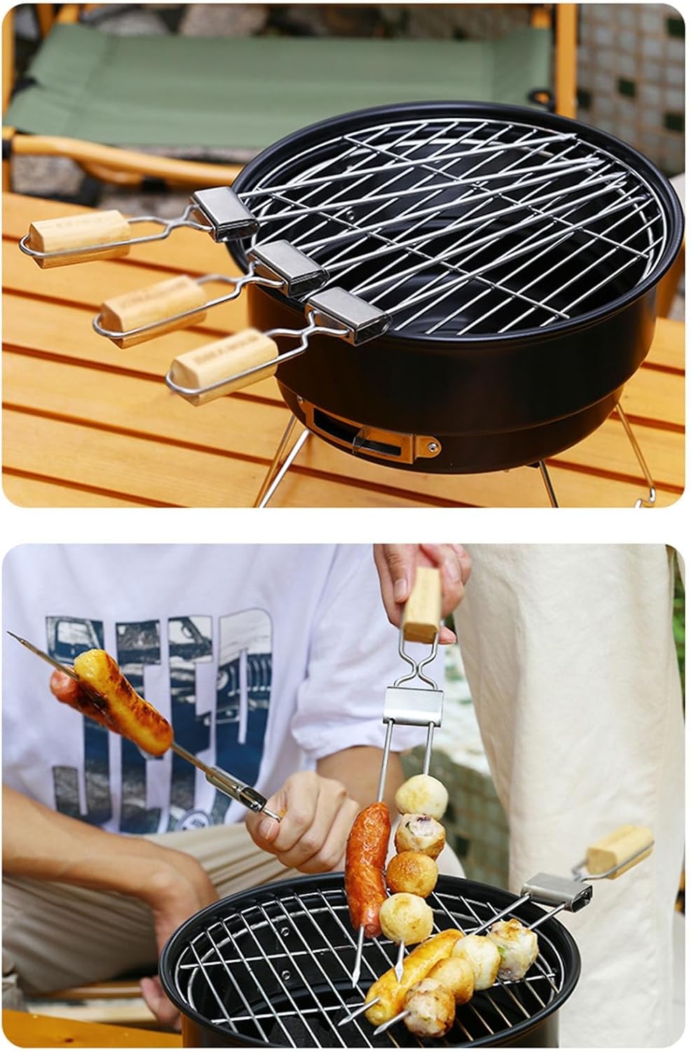 Bifurcated BBQ Needle Sticks, Reusable, Cooking Kabob Skewers, Stainless Steel skewers Grilling, Tough, not Easy to Break, for Appetizers, Fruit (Size : 5)