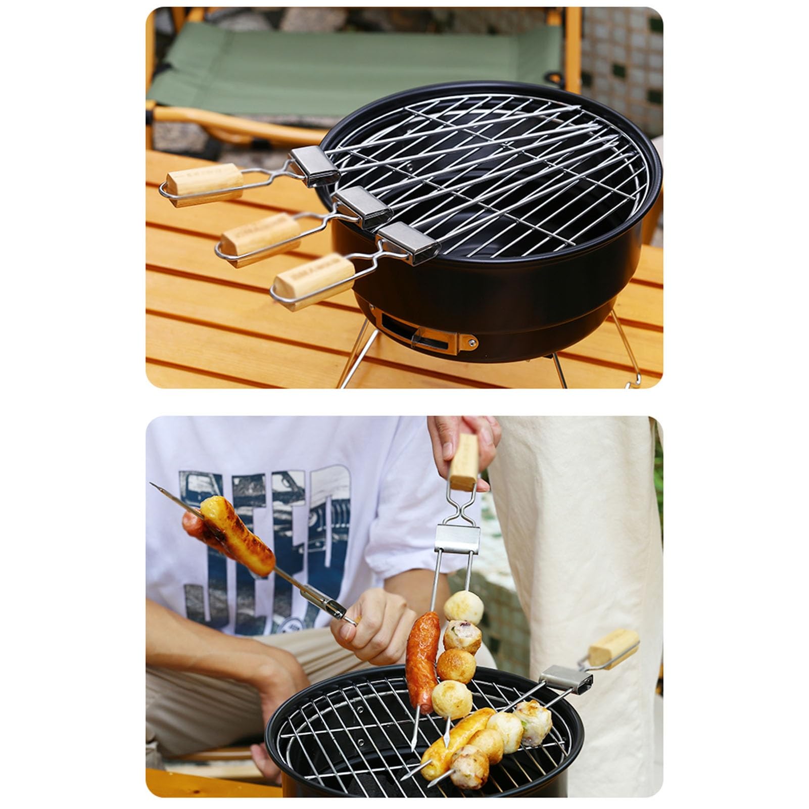 Spiedini for Barbecue con Barra di Spinta, Anti-Caldo, spiedini for Barbecue a Doppia Punta con Manico in Legno, riutilizzabili, for antipasti, Frutta (Size : 50)