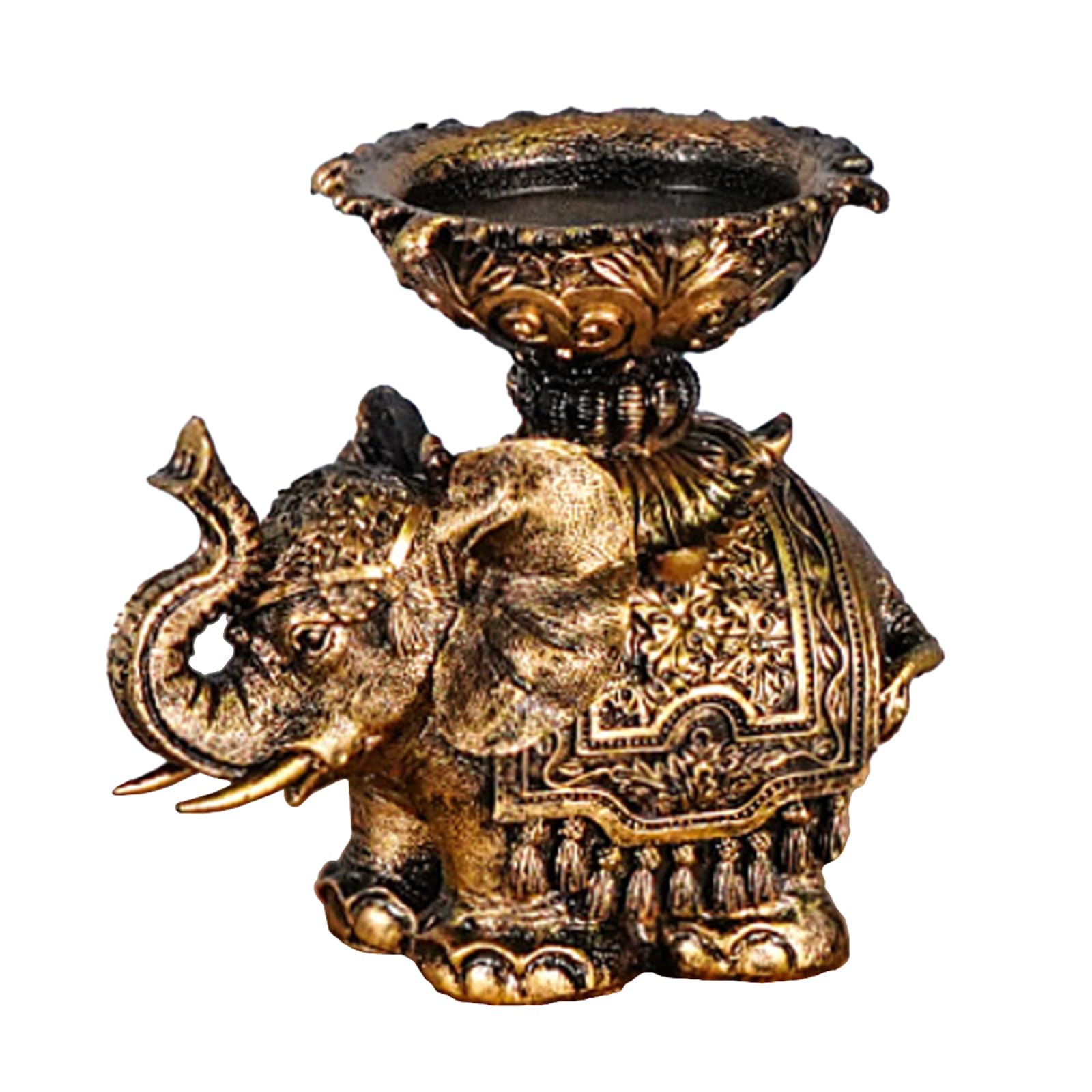 Antiqued Elephant Statue Holder European Vintage Carved Elephant Sculpture Candlesticks Centerpieces Home Decors Animal Stand