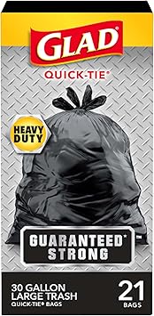 Glad Trash Bags, Strong Quick-Tie Large Garbage Bags - 30 Gallon - 21 Count Package May Vary