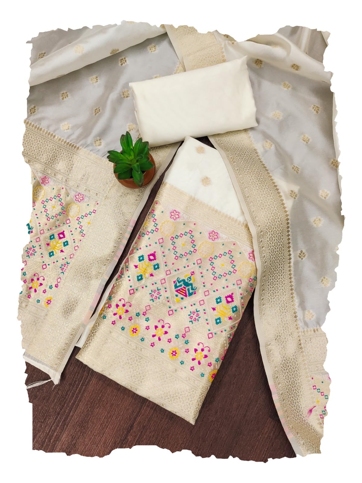 Women's Banarasi Patola Silk Unstitched Salwar Suit Dress Material With Dupatta