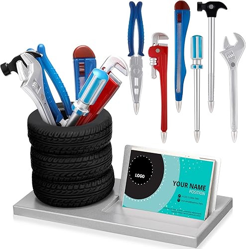 Miniatura 7 de Juego de 7 bolígrafos de herramientas novedosas con forma de neumático, portatarjetas de visita, llaves inglesas, regalo de Navidad, divertido