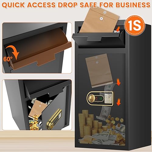 Miniatura 9 de Caja de seguridad ignífuga extragrande de 7.5 pies cúbicos para negocios, caja fuerte antirrobo con ranura para caída, teclado digital, llave de