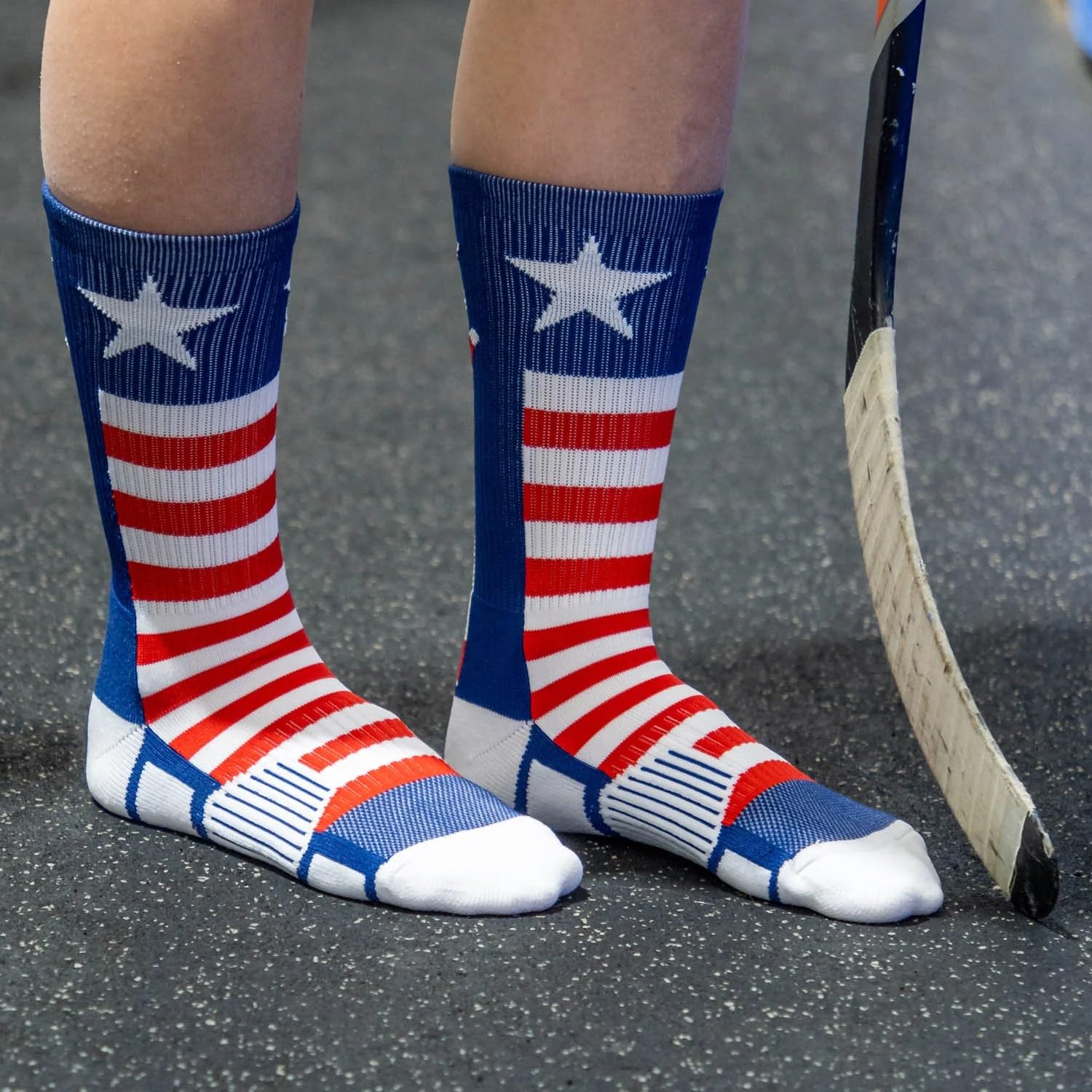ChalkTalkSPORTS Hockey Performance Crew Socken – USA Patriotic – Jugend & Erwachsene – Rot Weiß & Blau – Hockey Mid-Calf Socken