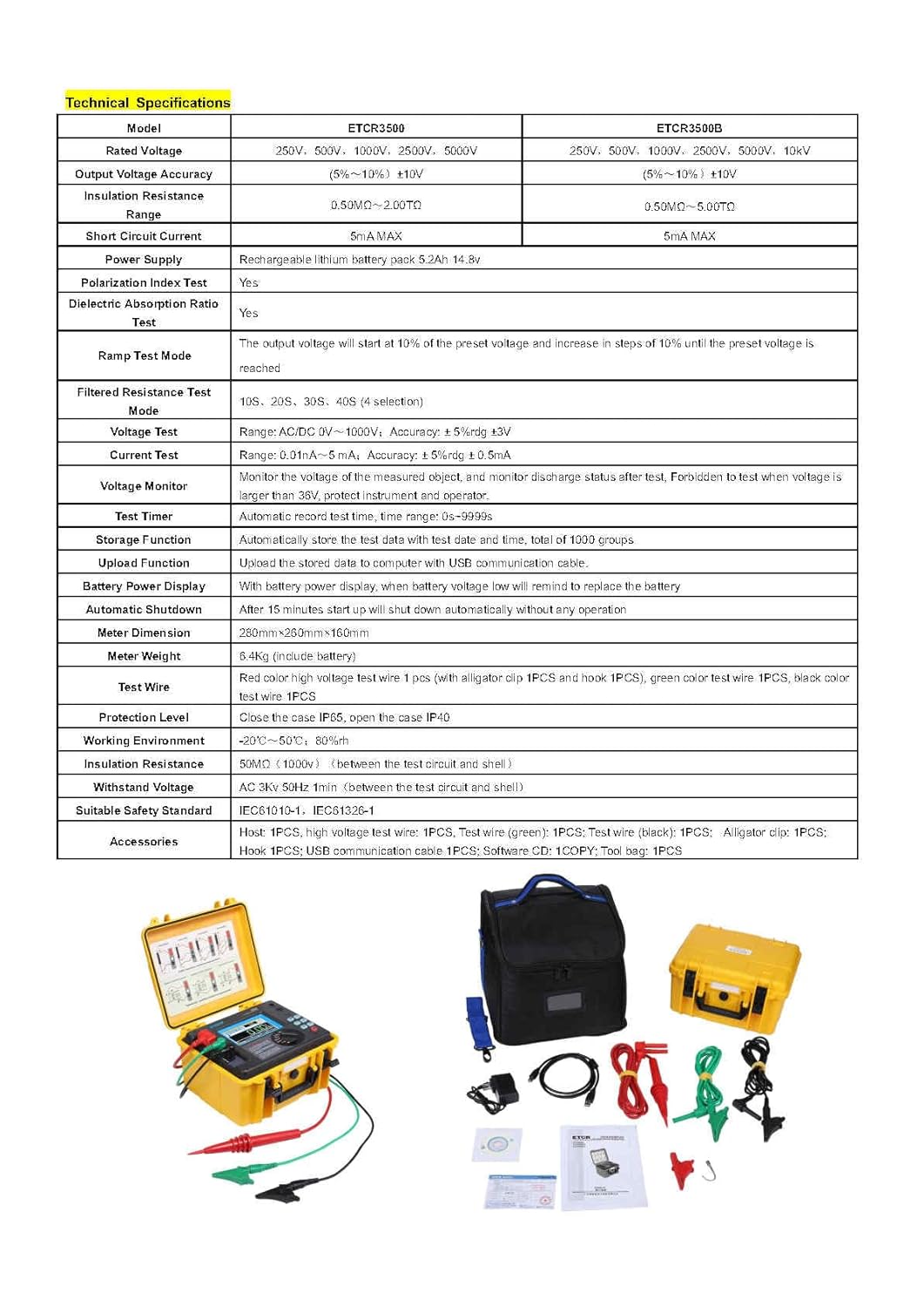 high Voltage Insulation Resistance Tester ETCR3500B Insulation Resistance Tester up to 10KV,0.50MΩ～ 5.00TΩ (ETCR3500B)