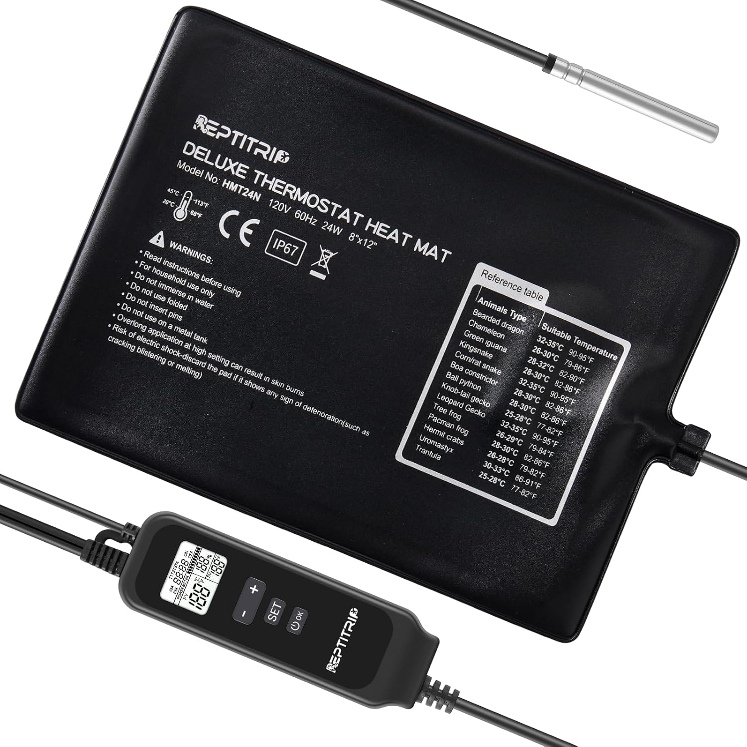 REPTITRIP Reptile Heating Pad with PID Thermostat 8"X12