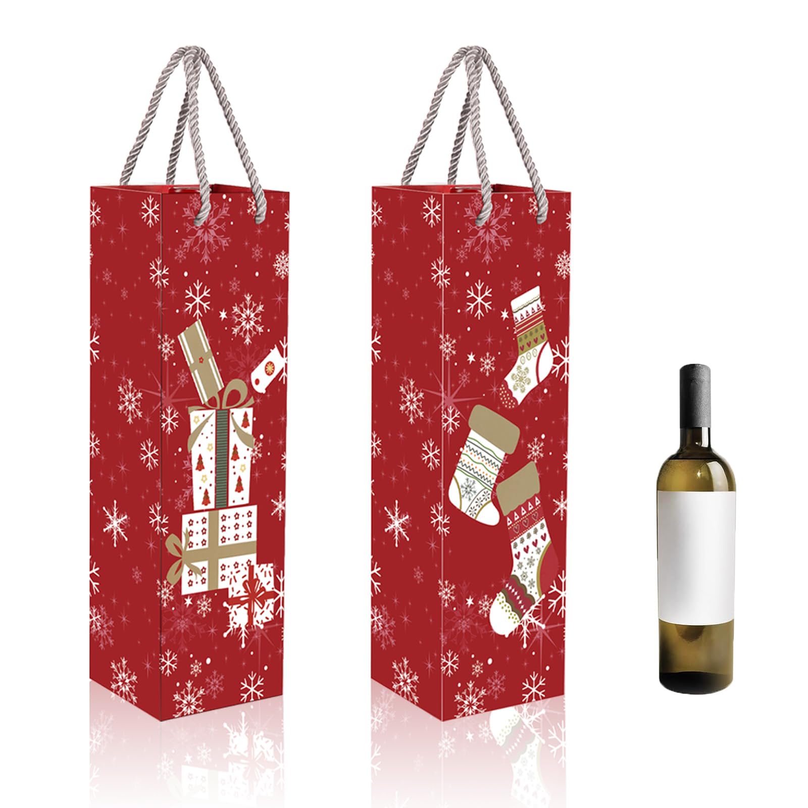 MORAINJAY 12 Pack Christmas Bottle Bags for Wine,Kraft Paper Xmas Wine Gift Bags with Handles,Single Champagne Bottle Gift Tote Bag for Whiskey,Christmas Gifts Wrapping(C) — image 1