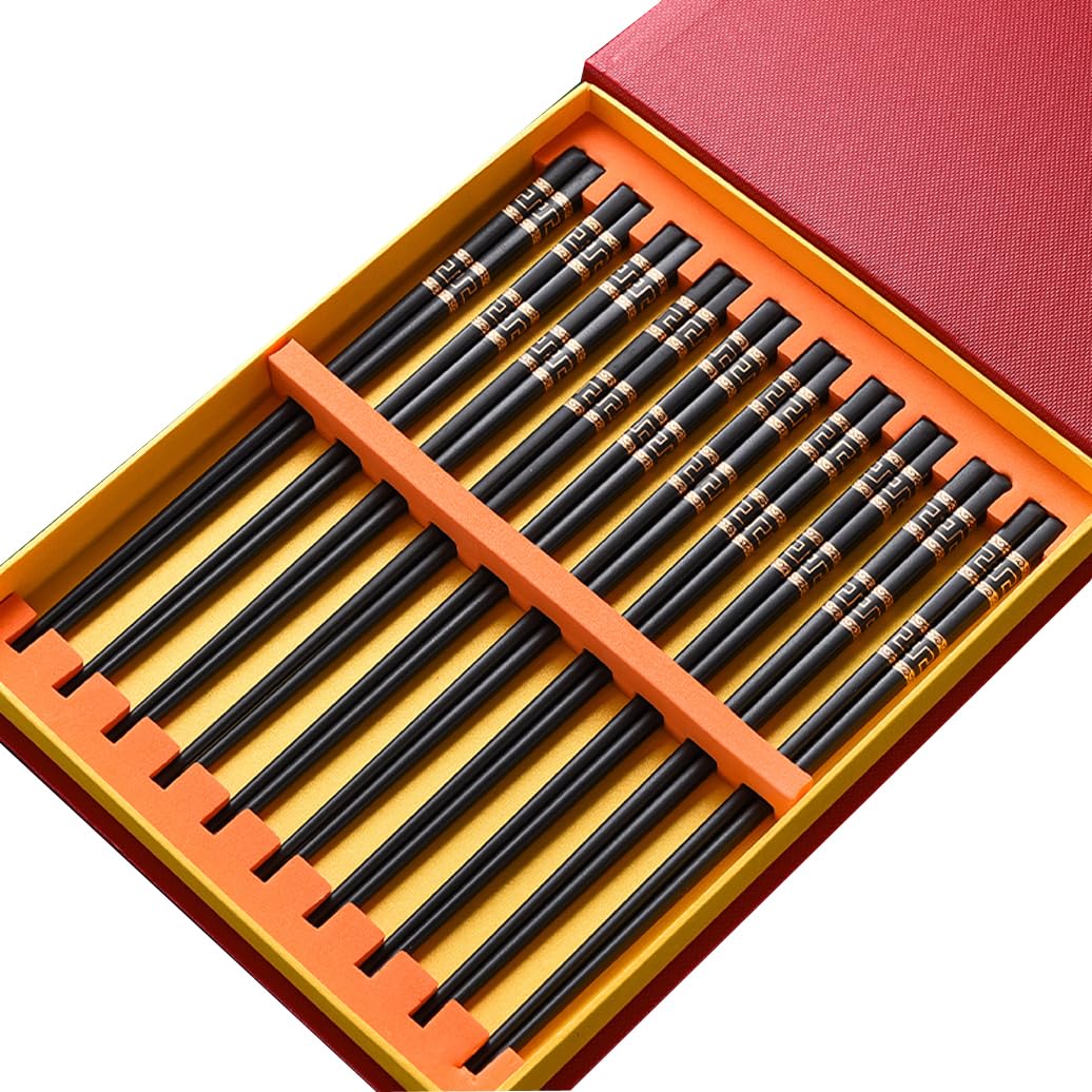 Coffret cadeau de baguettes en porcelaine chinoise, 10 paires de baguettes réutilisables lavables au lave-vaisselle, coffret cadeau avec étui, baguettes antidérapantes en céramique osseuse de hau