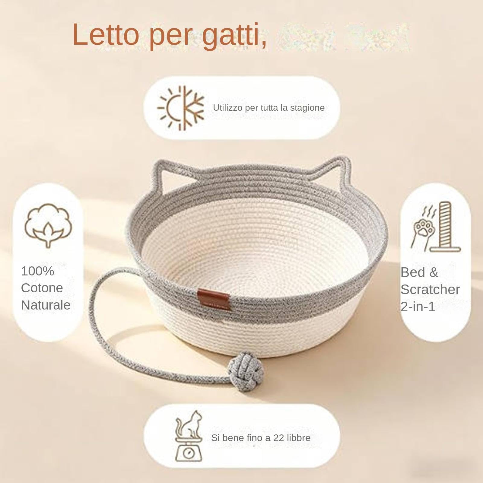 Cuccia Per Gatti Lavabile Morbida Corda Di Cotone Con Pallina Giocattolo | Carina Cuccia Rotonda Piccola Gatto Per Micetto E Cucciolo Arredo Casa Balcone Soggiorno Giardino Cortile Patio Interno