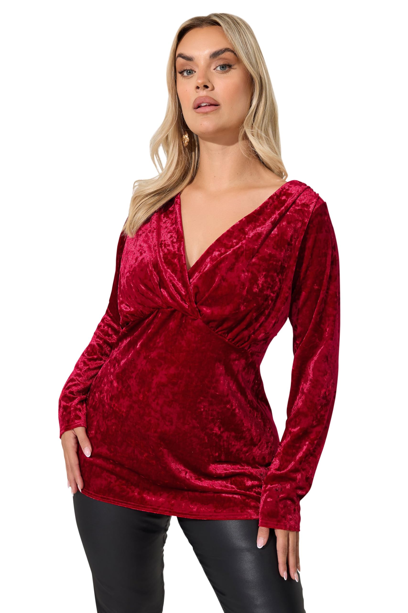 Yours Women's Red Velvet Wrap Top In | : Size 20