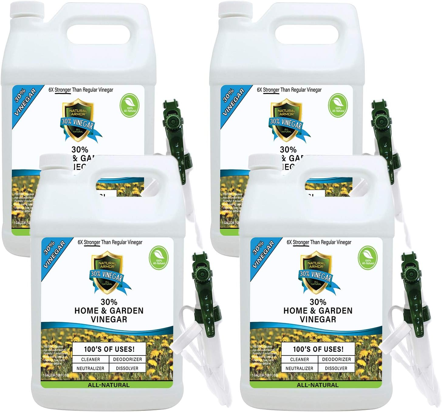 Natural Armor 30% Vinegar Pure Natural Industrial Strength Cleaning Agent Concentrate with Literally Hundreds of Other Uses 4X Stronger Than Regular Vinegar (Case of 4 Gallons)