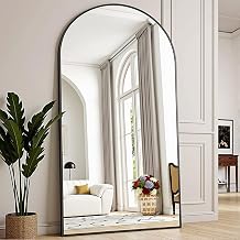 57"x20" Arched Full Length Mirror, Full Floor Mirror with Stand, Large Full Body Mirror, Wall Mirrors for Bedroom Living Room, Aluminum Frame Black