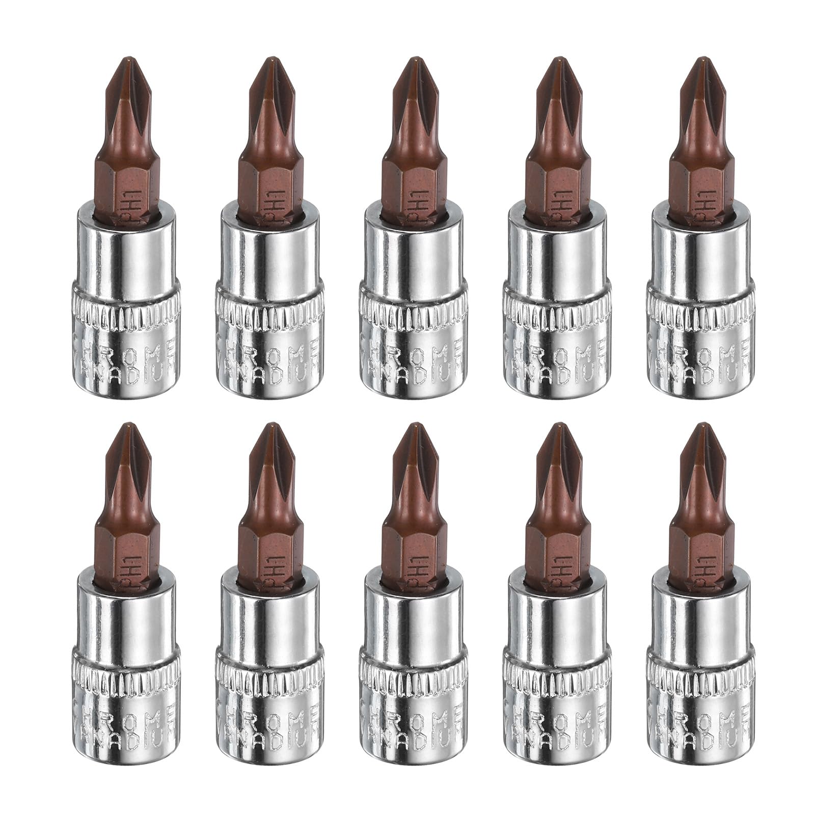 HARFINGTON 10pcs PH1 Phillips Bit Socket 1/4" Square Drive Cross Head S2 & CR-V Steel Socket Ratchet Wrench Bits, Silver Red