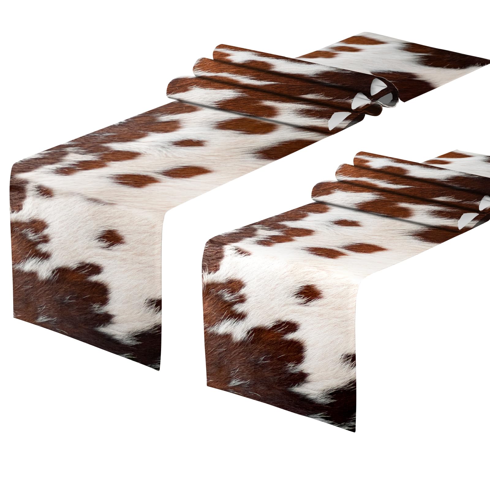 Photo 1 of 4 PCS Linen Cow Print Table Runner 71 x 13'' Farmhouse Western Brown and White Cowhide Table Runner Rustic Coffee for Birthday Home Kitchen Decorations